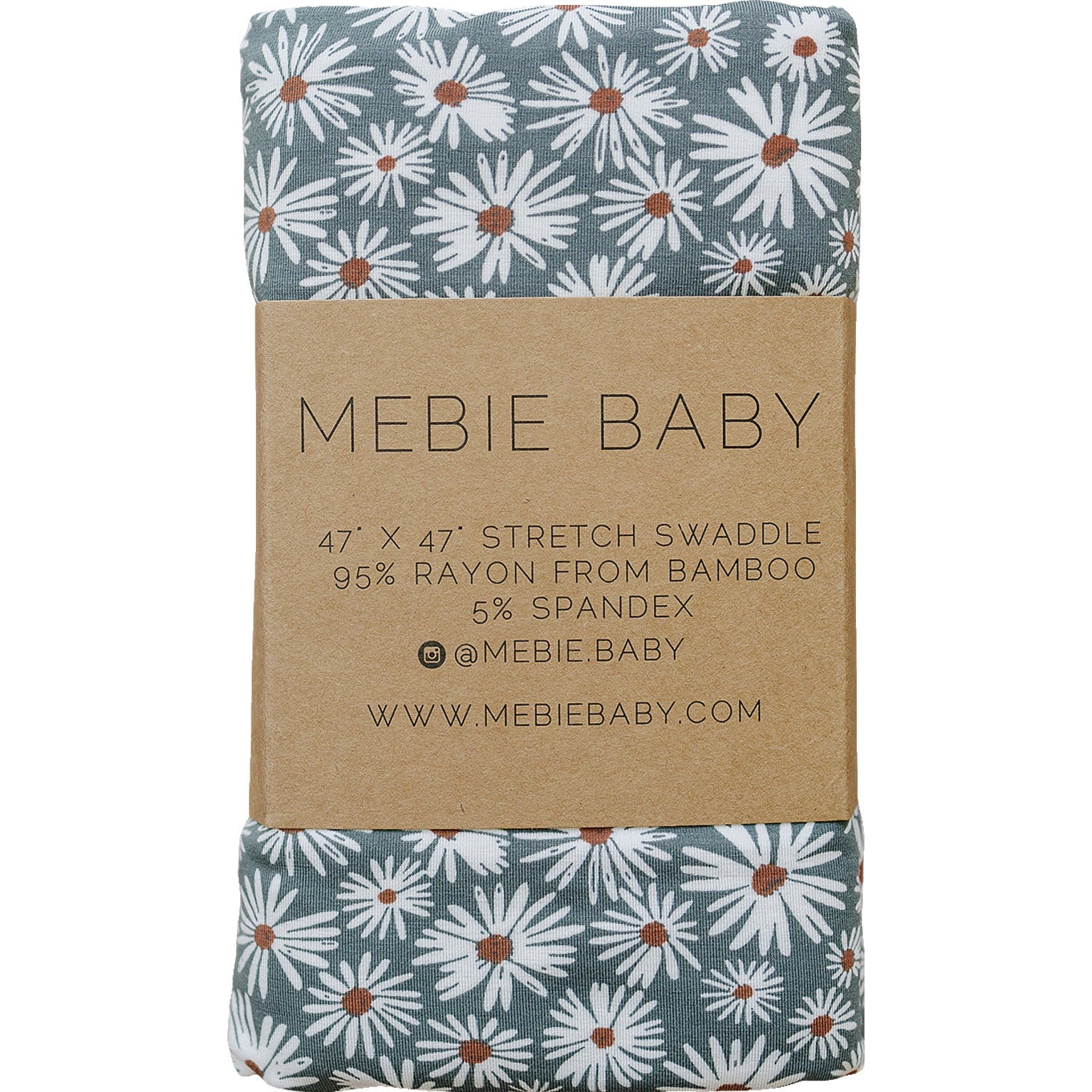 Dark Green Daisy Bamboo Stretch Swaddle  Mebie Baby   