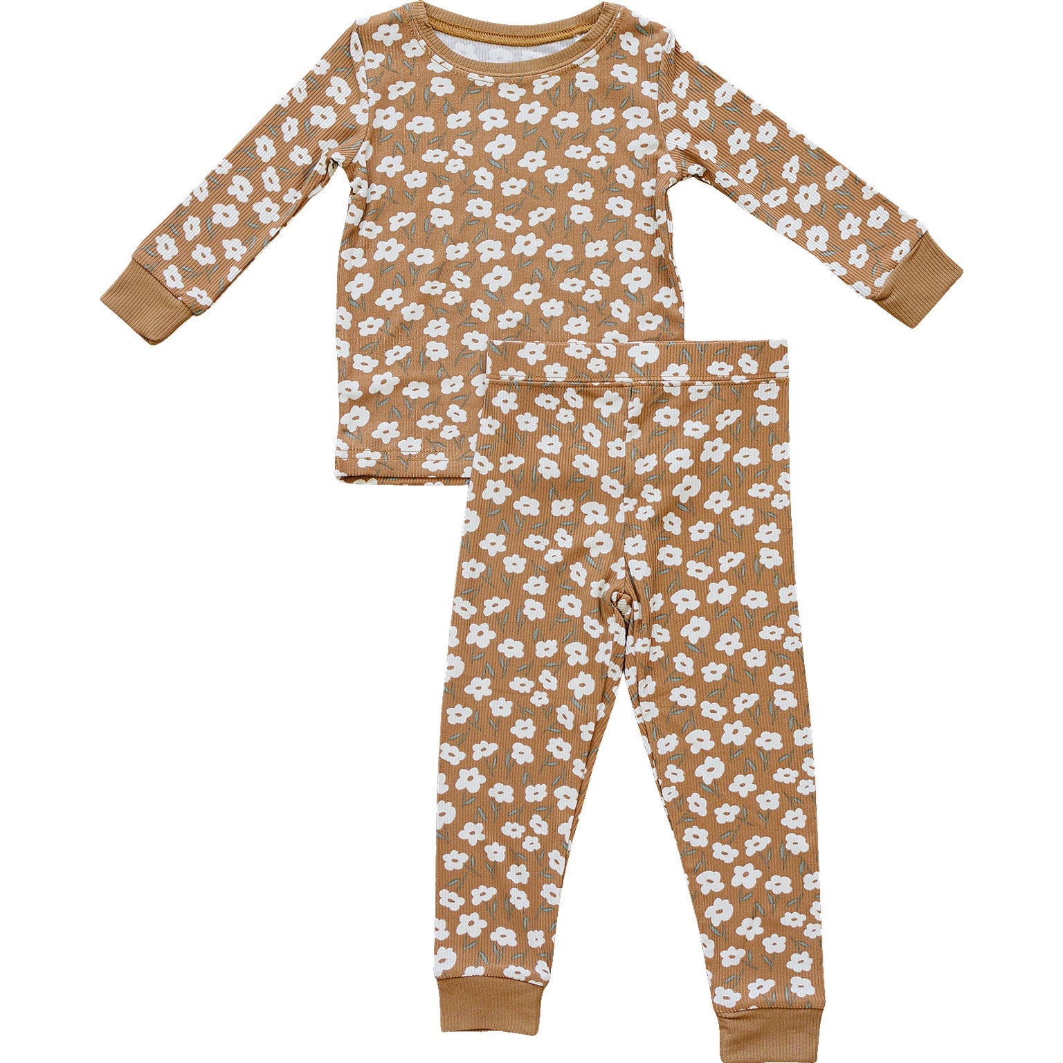 Mustard Floral Ribbed Bamboo Cozy Set  Mebie Baby   