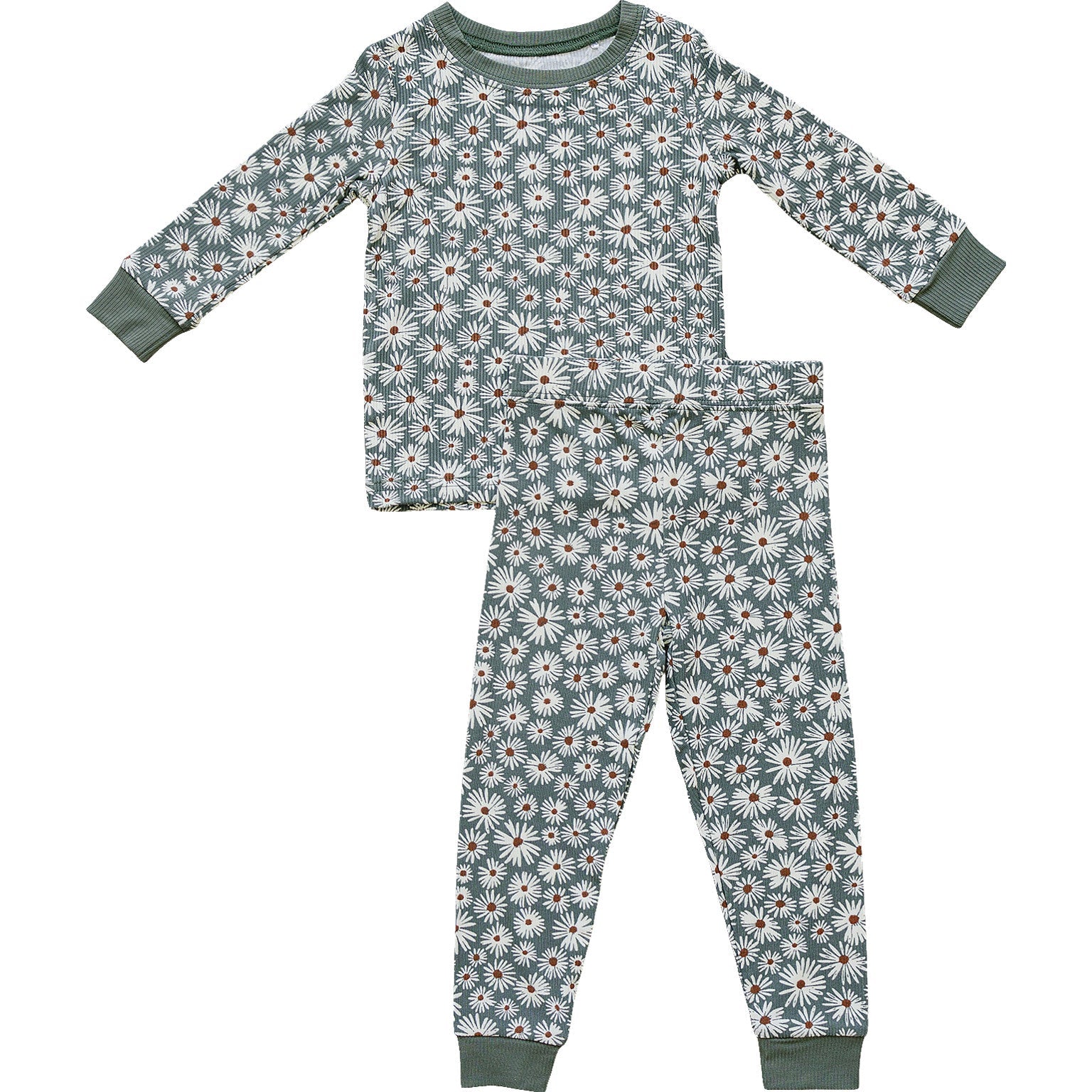 Dark Green Daisy Ribbed Bamboo Cozy Set  Mebie Baby   