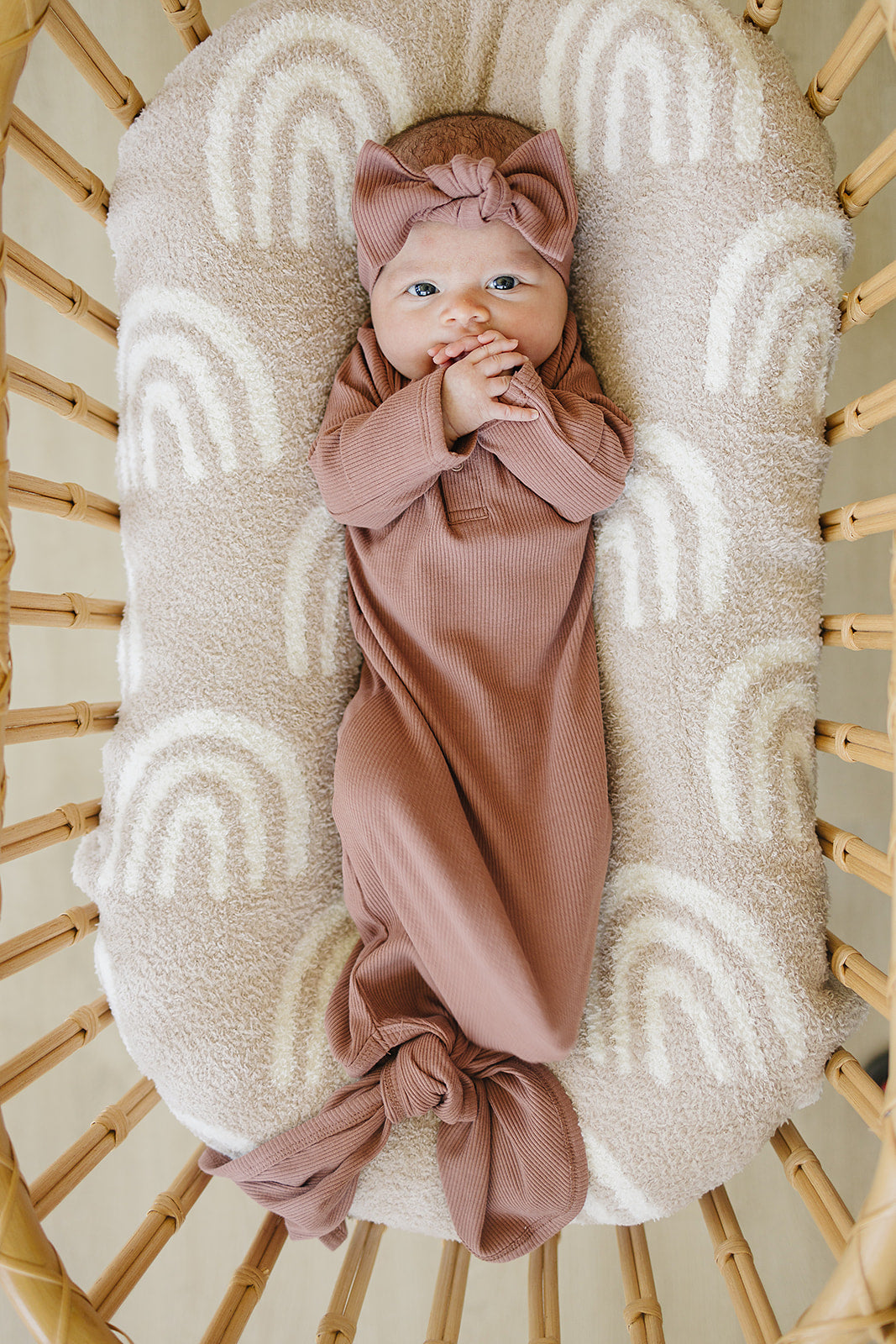 Dusty Rose Organic Cotton Ribbed Knot Gown