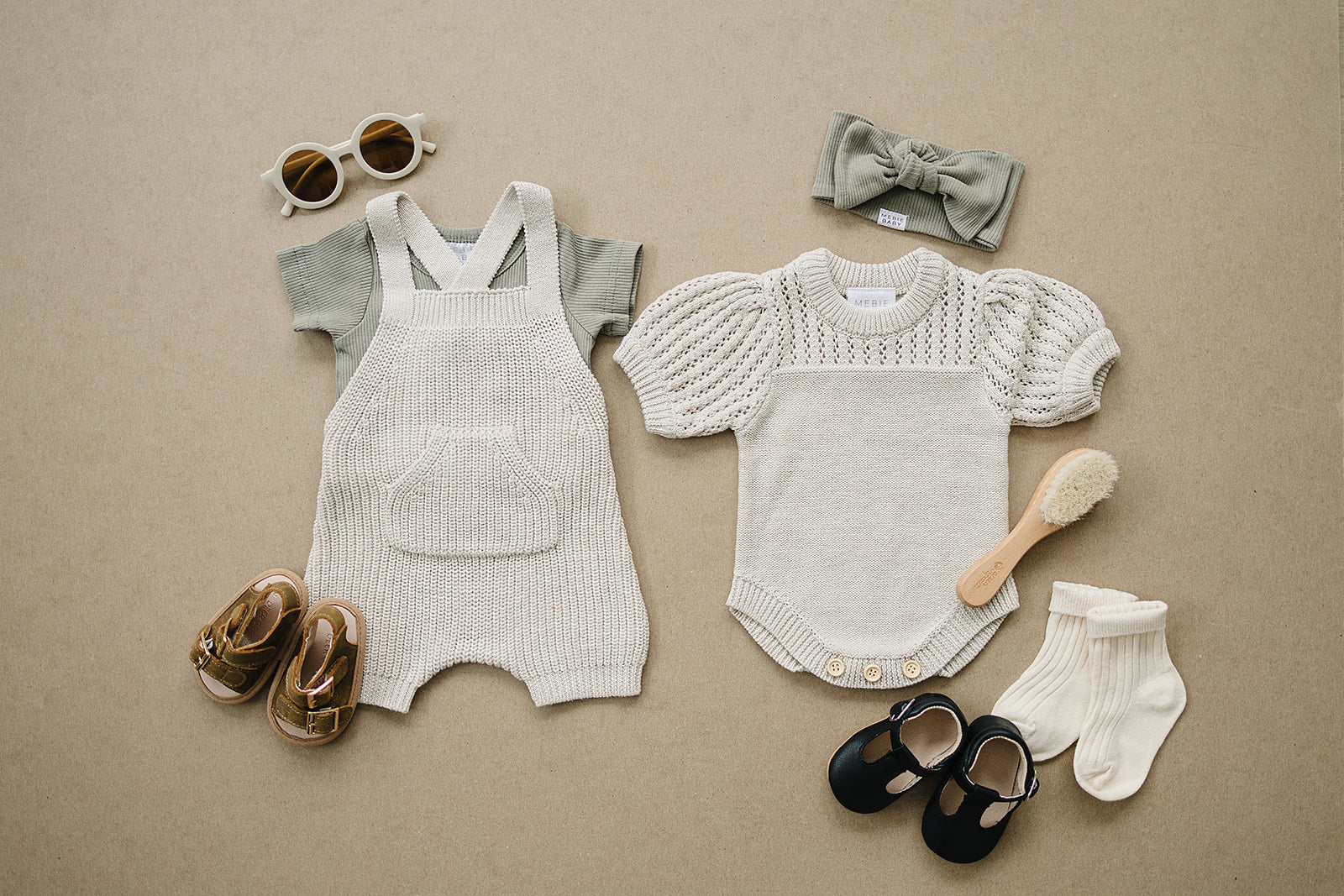 Oatmeal Knit Shirt Romper  Mebie Baby   