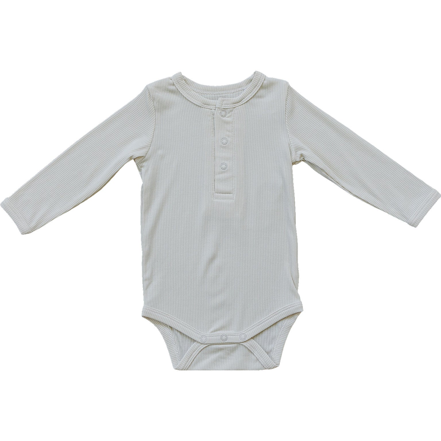 Cream Bamboo Snap Long Sleeve Ribbed Bodysuit  Mebie Baby   