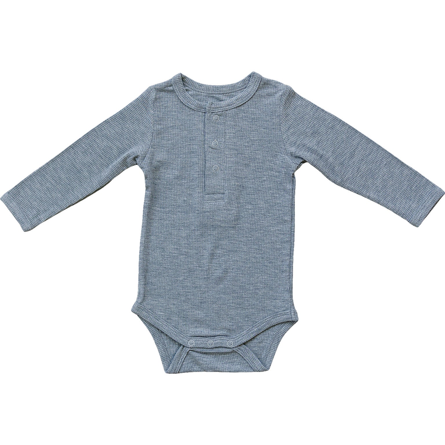 Heather Grey Bamboo Snap Long Sleeve Ribbed Bodysuit  Mebie Baby   