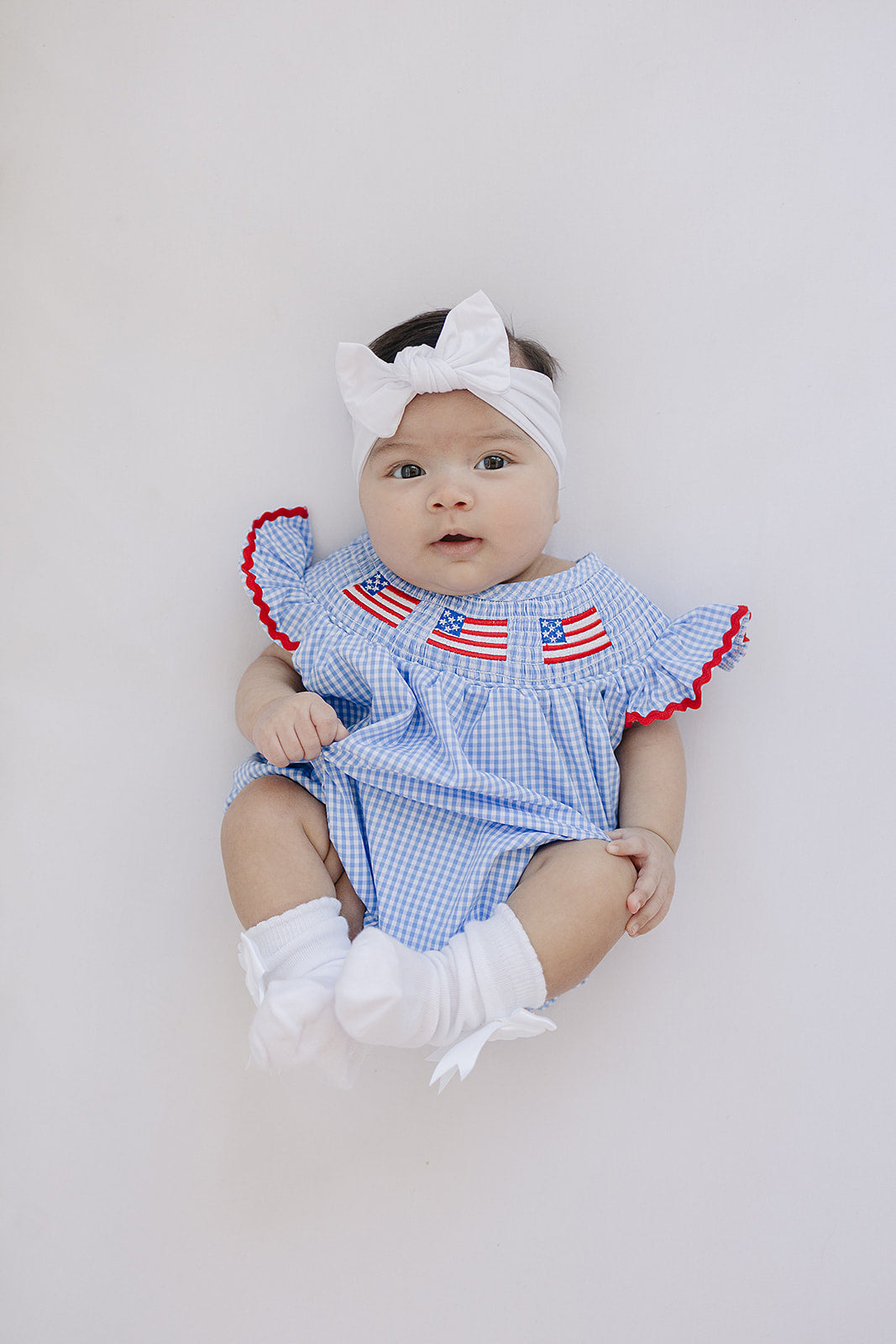 Flag Gingham Smocked Bubble Romper