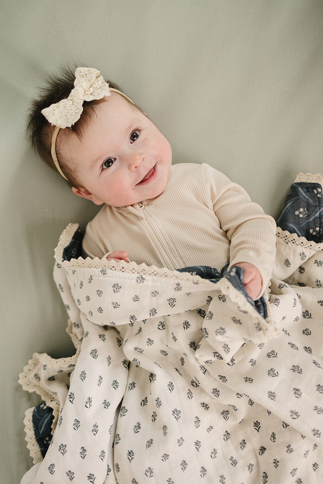 Navy Berry + Cream Berry Lace Muslin Quilt