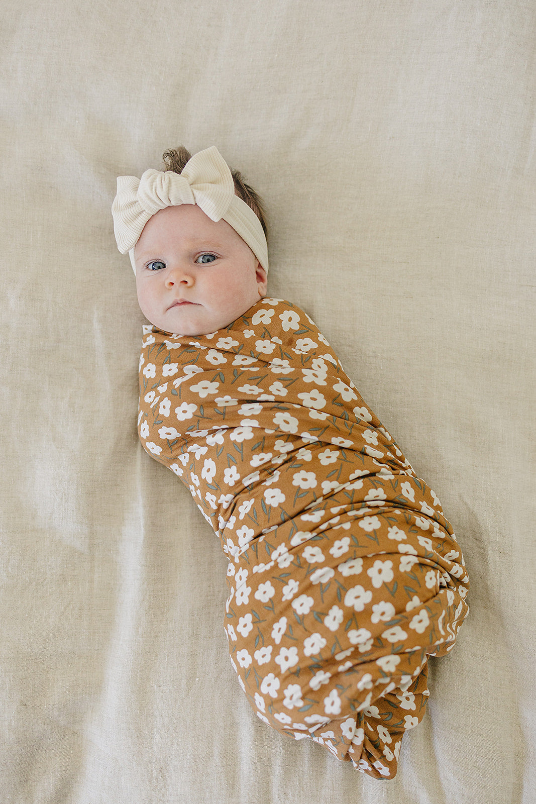 Mustard Floral Bamboo Stretch Swaddle  Mebie Baby   