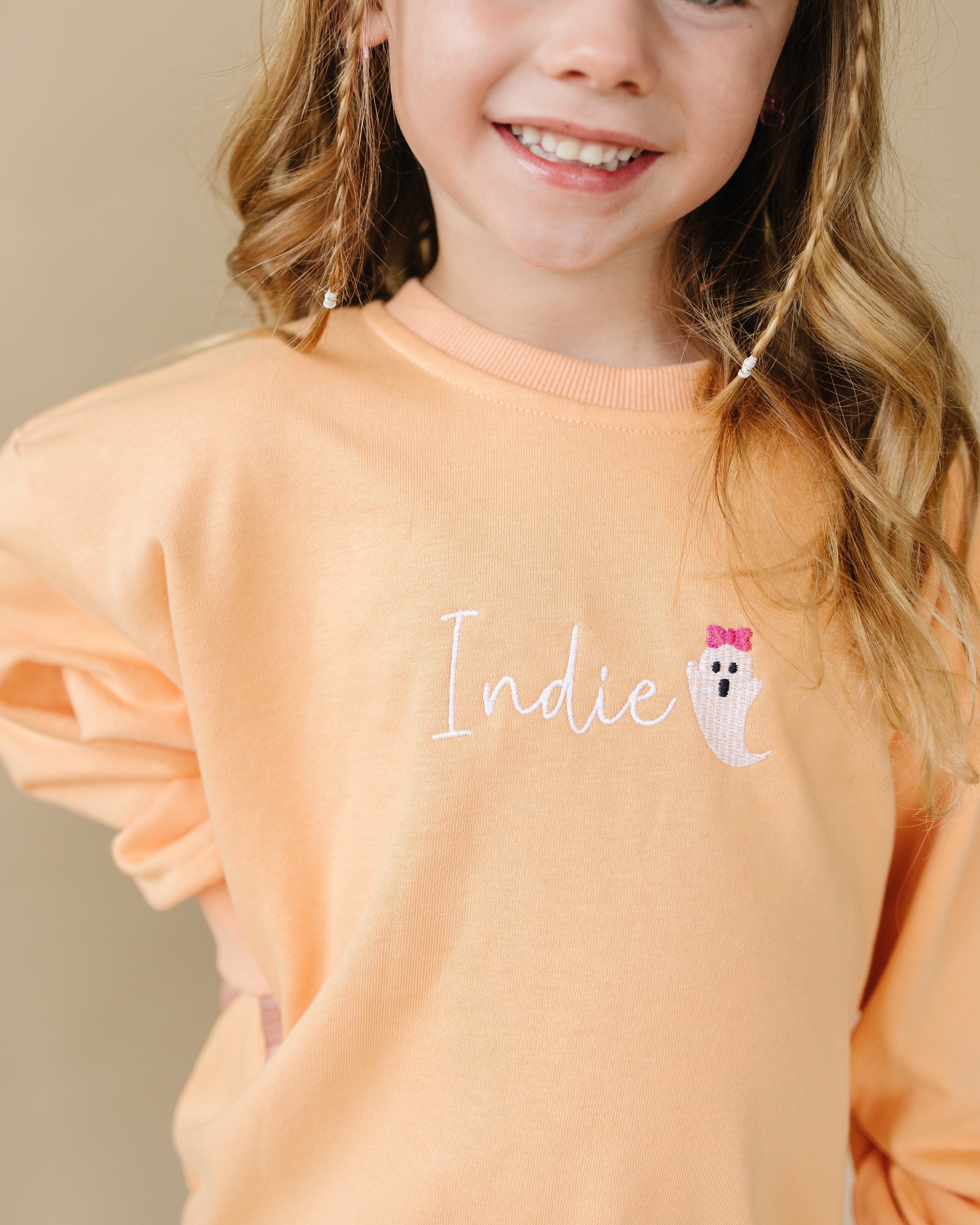 Custom Halloween Embroidered Crewneck Sweatshirt - Bow Ghost