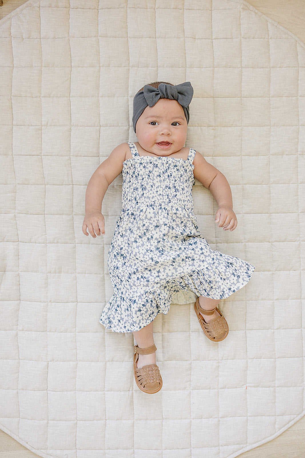 Blue Floral Linen Dress  Mebie Baby   