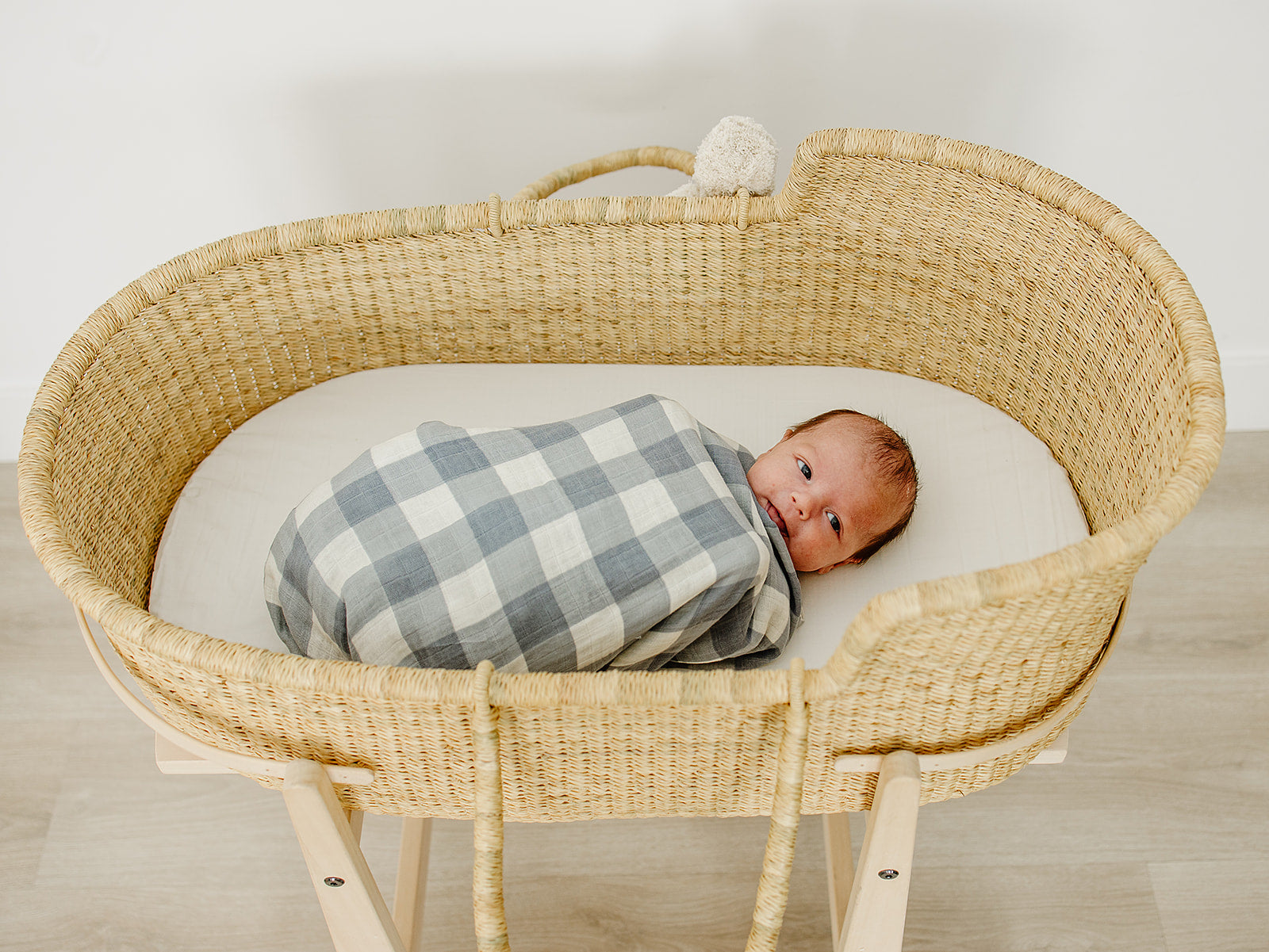 Dusty Blue Gingham Muslin Swaddle Blanket