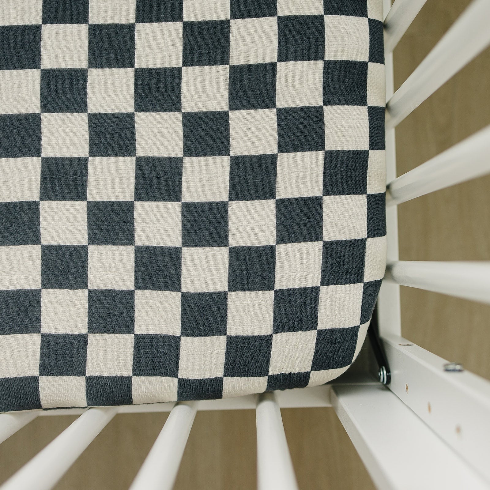 Charcoal Checkered Muslin Crib Sheet  Mebie Baby   