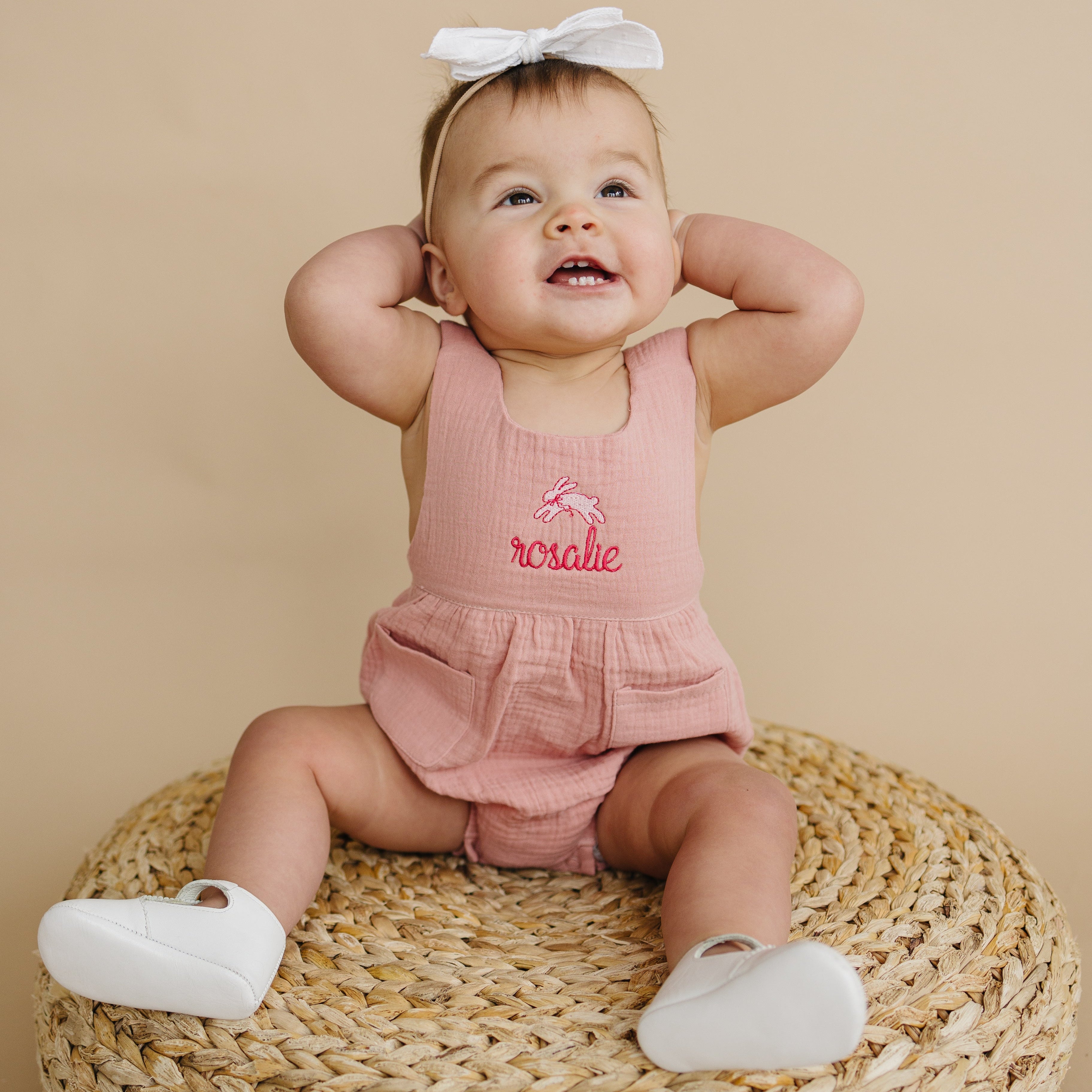 Custom Embroidered Organic Cotton Bubble Romper - more colors