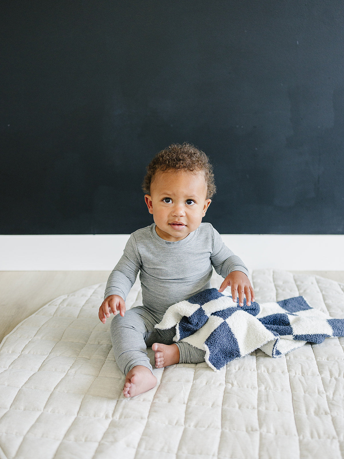 Navy Checkered Plush Blanket  Mebie Baby   