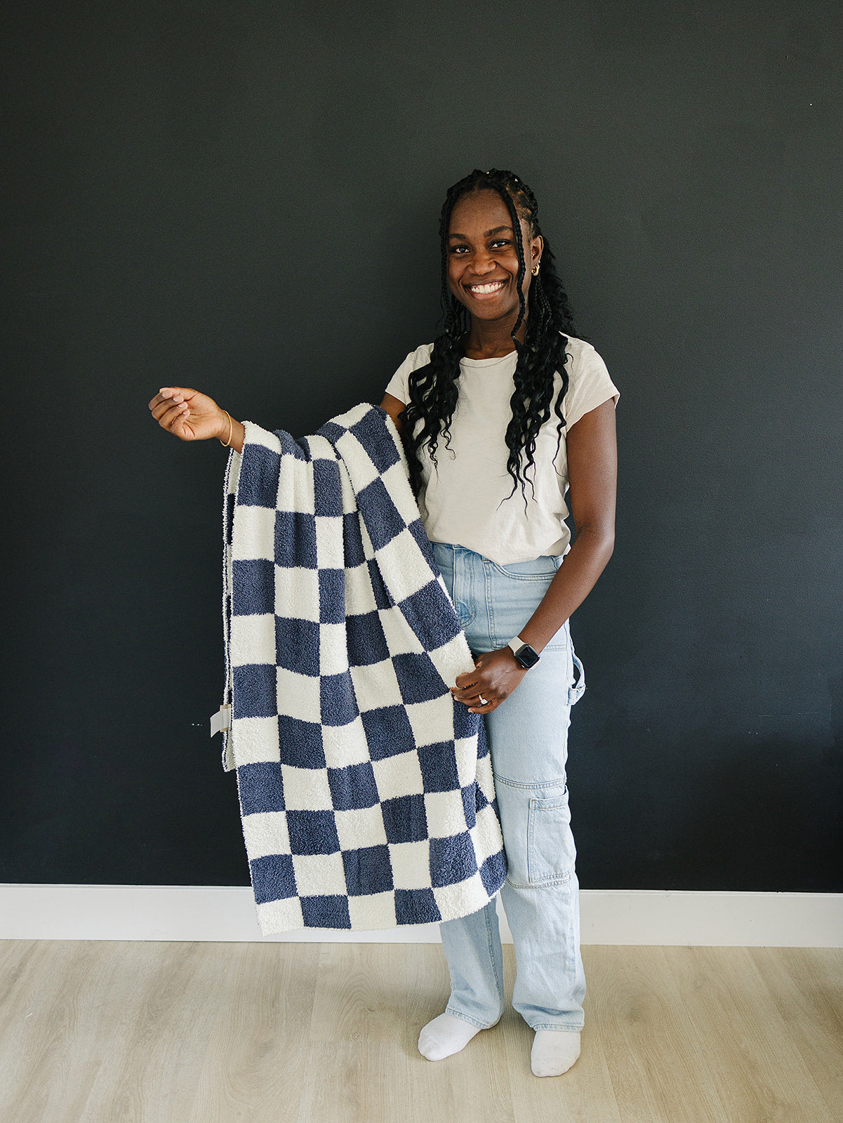 Navy Checkered Plush Blanket  Mebie Baby   