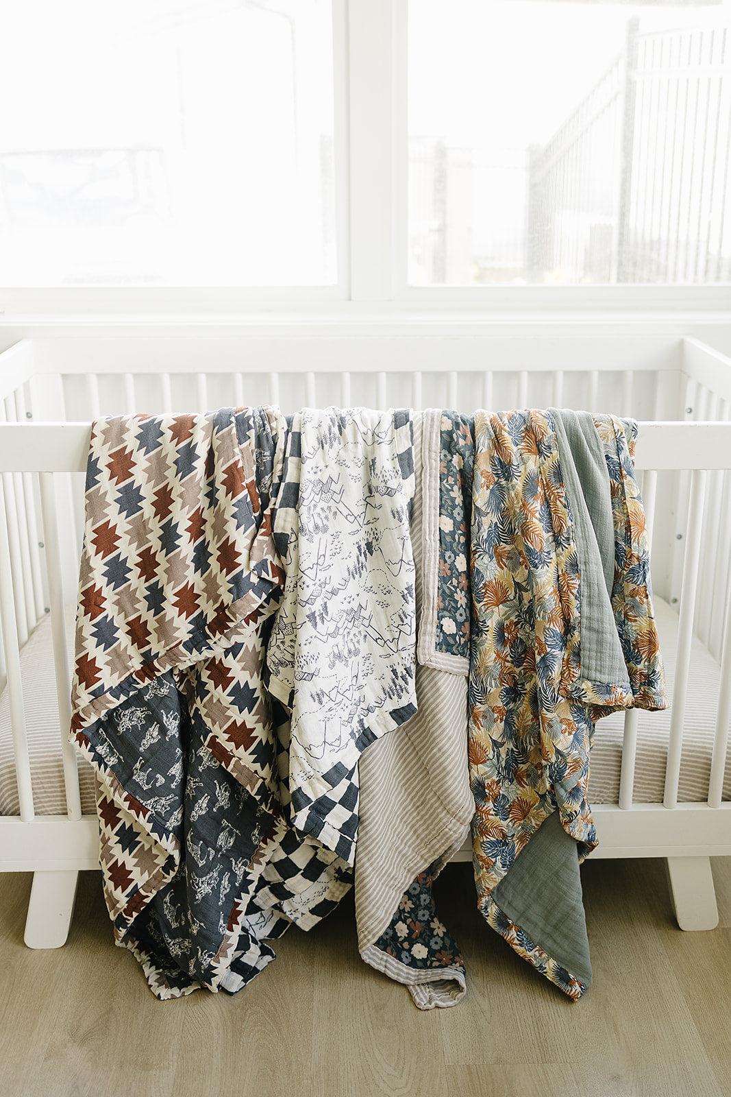 Paradise Palms+ Dusty Blue Muslin Quilt  Mebie Baby   