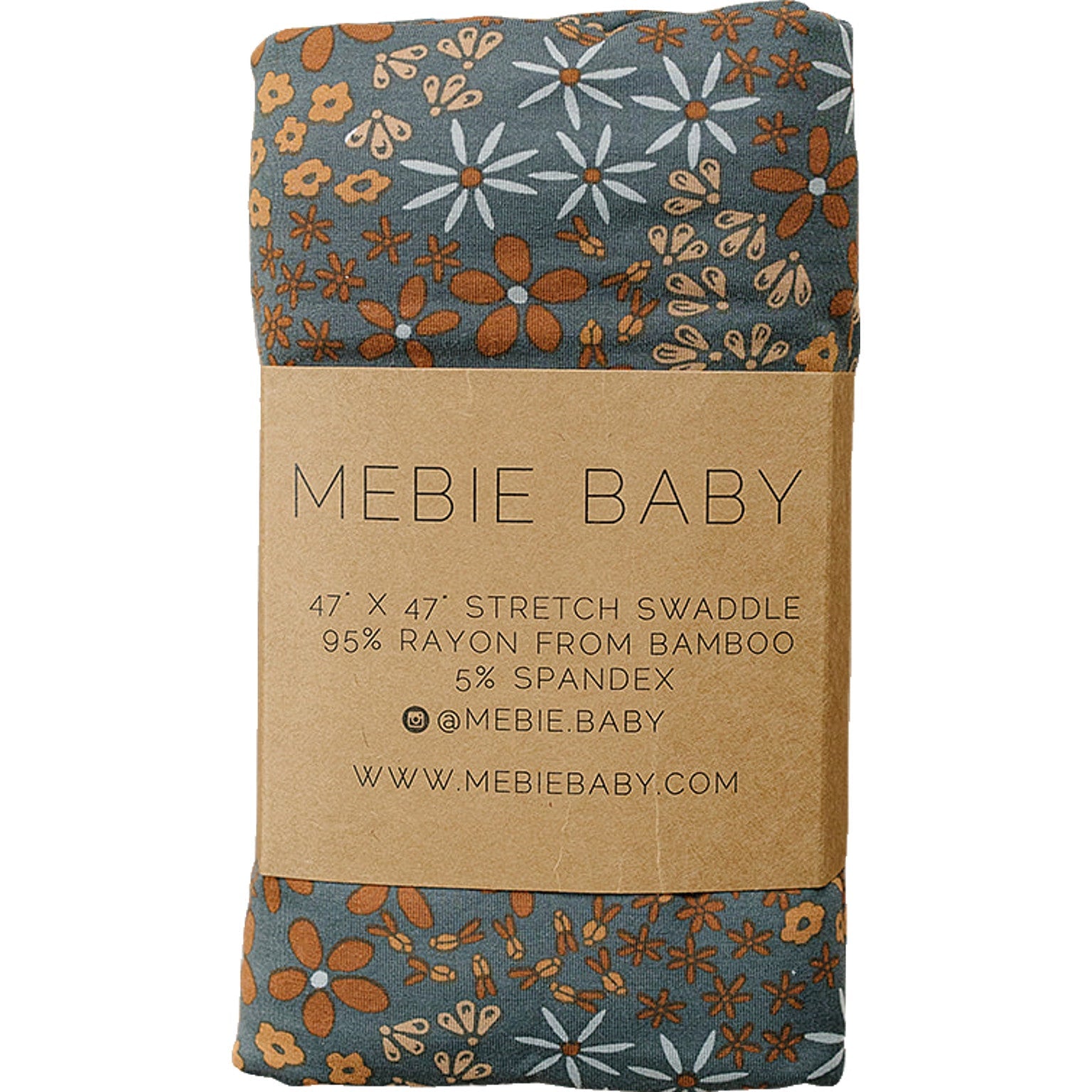 Navy Floral Bamboo Stretch Swaddle  Mebie Baby   