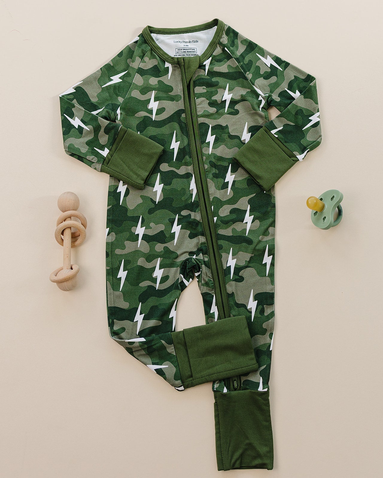 Bamboo Zip Romper | Green Camo Bolts