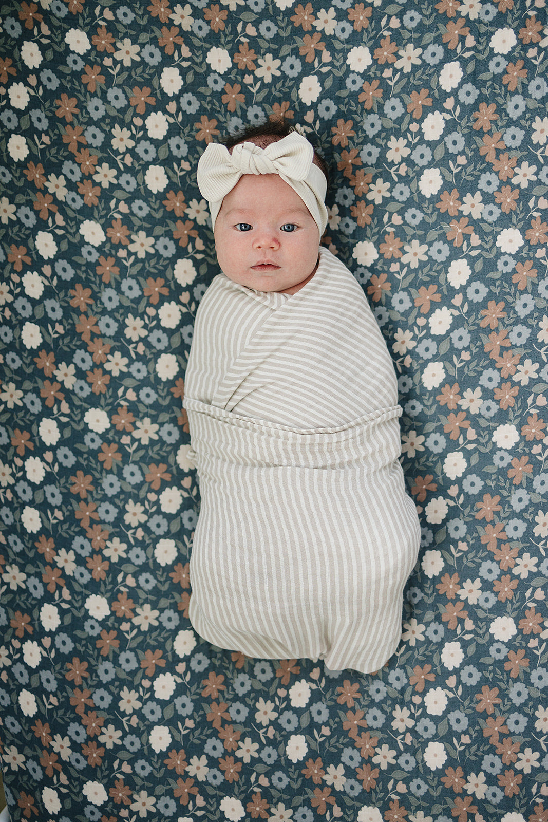 Taupe Stripe Muslin Swaddle Blanket  Mebie Baby   