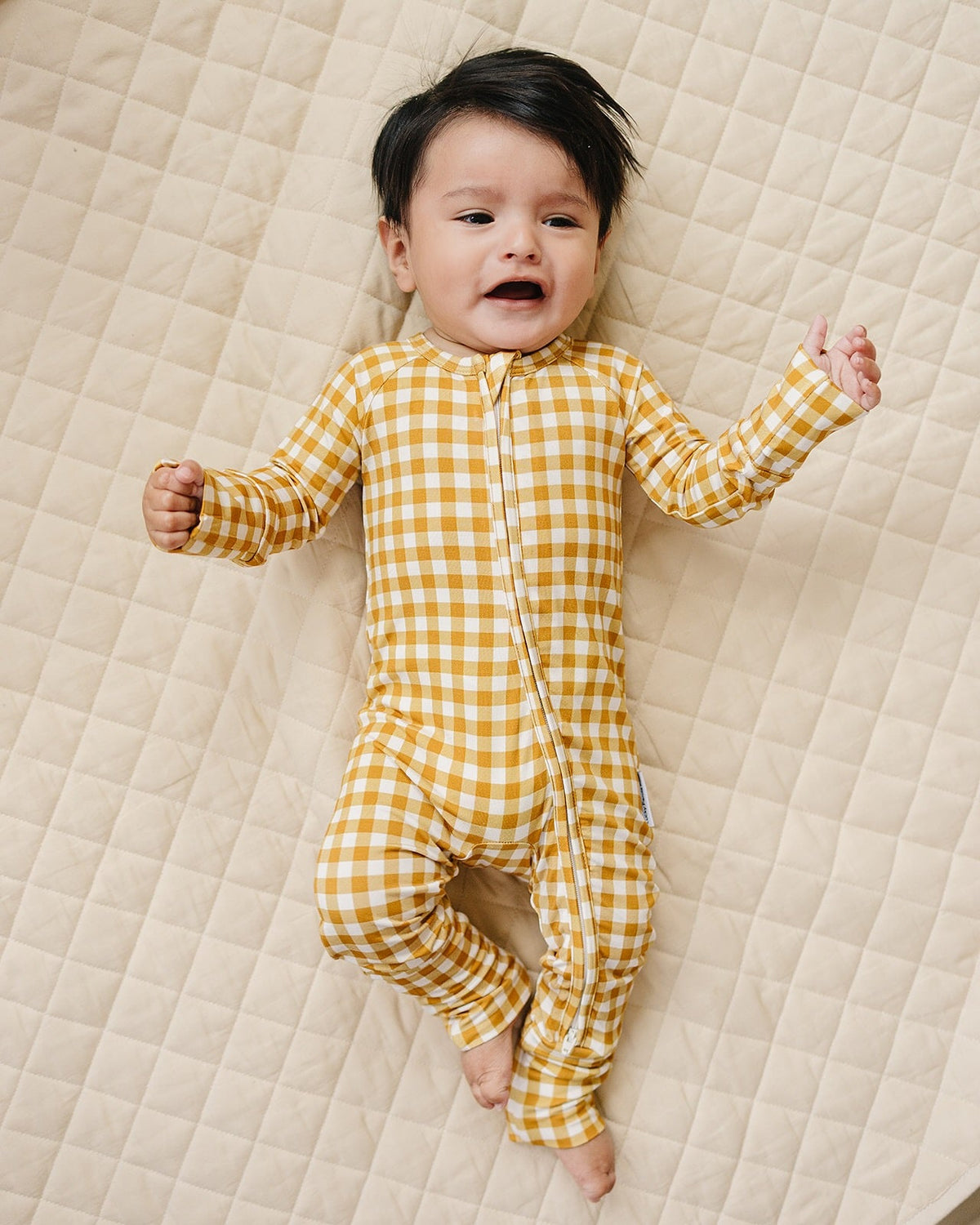 Bamboo Zip Romper | Yellow Gingham