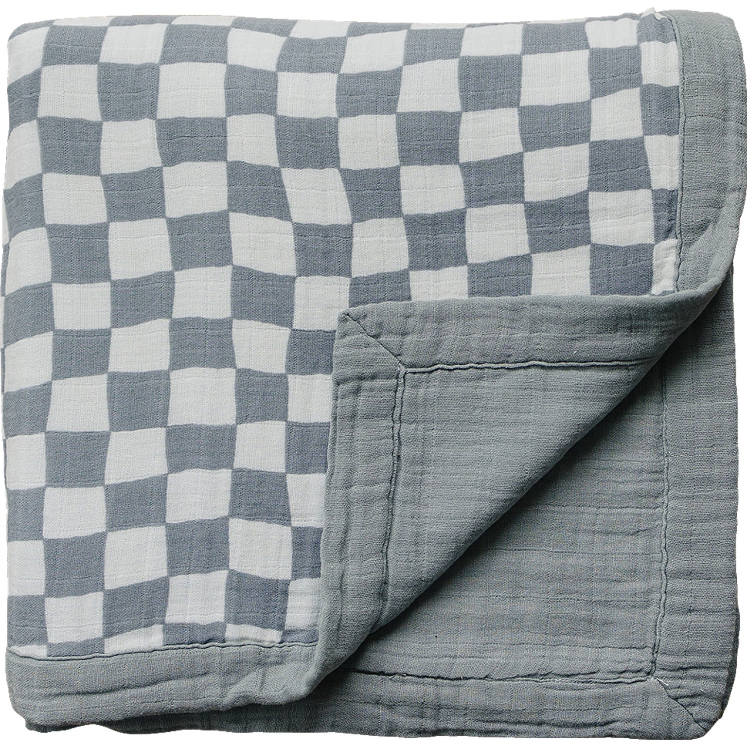 Dusty Blue Wavy Checkered Muslin Quilt  Mebie Baby   