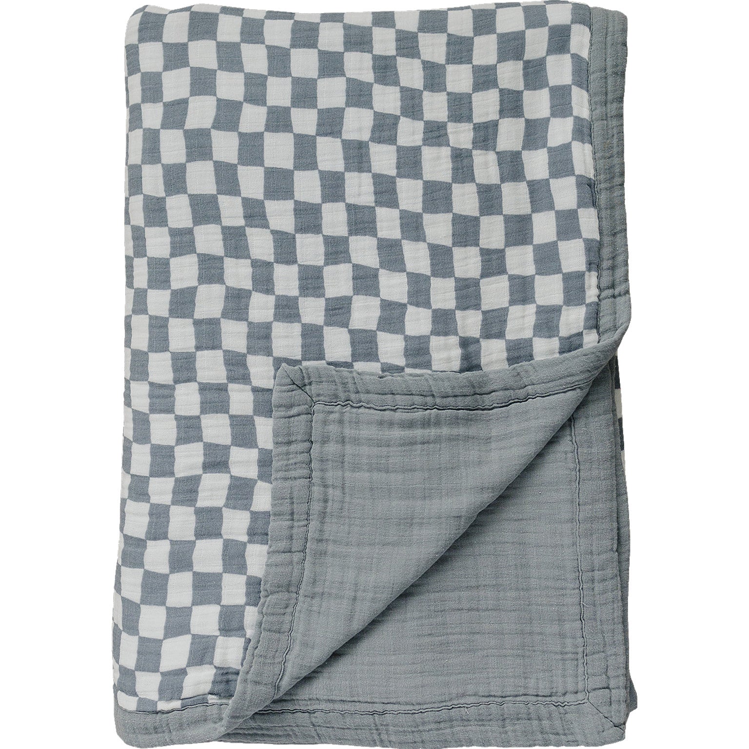 Dusty Blue Wavy Checkered Twin Muslin Quilt  Mebie Baby   