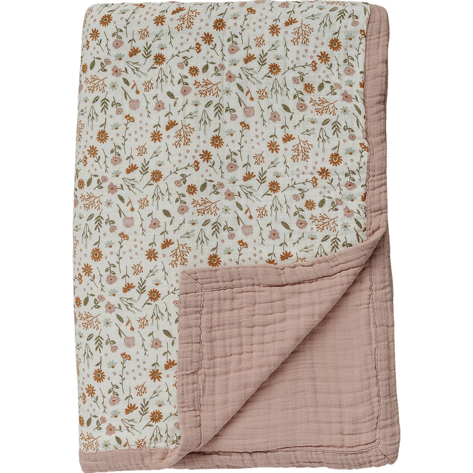 Meadow Floral + Dusty Rose Twin Muslin Quilt  Mebie Baby   