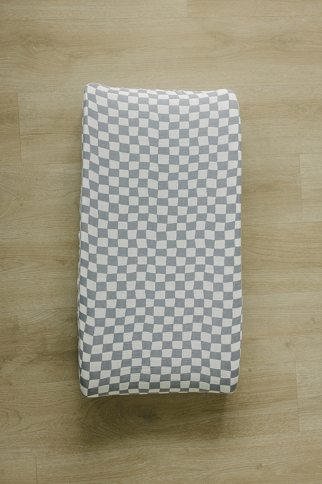 Dusty Blue Wavy Checkered Muslin Changing Pad Cover  Mebie Baby   