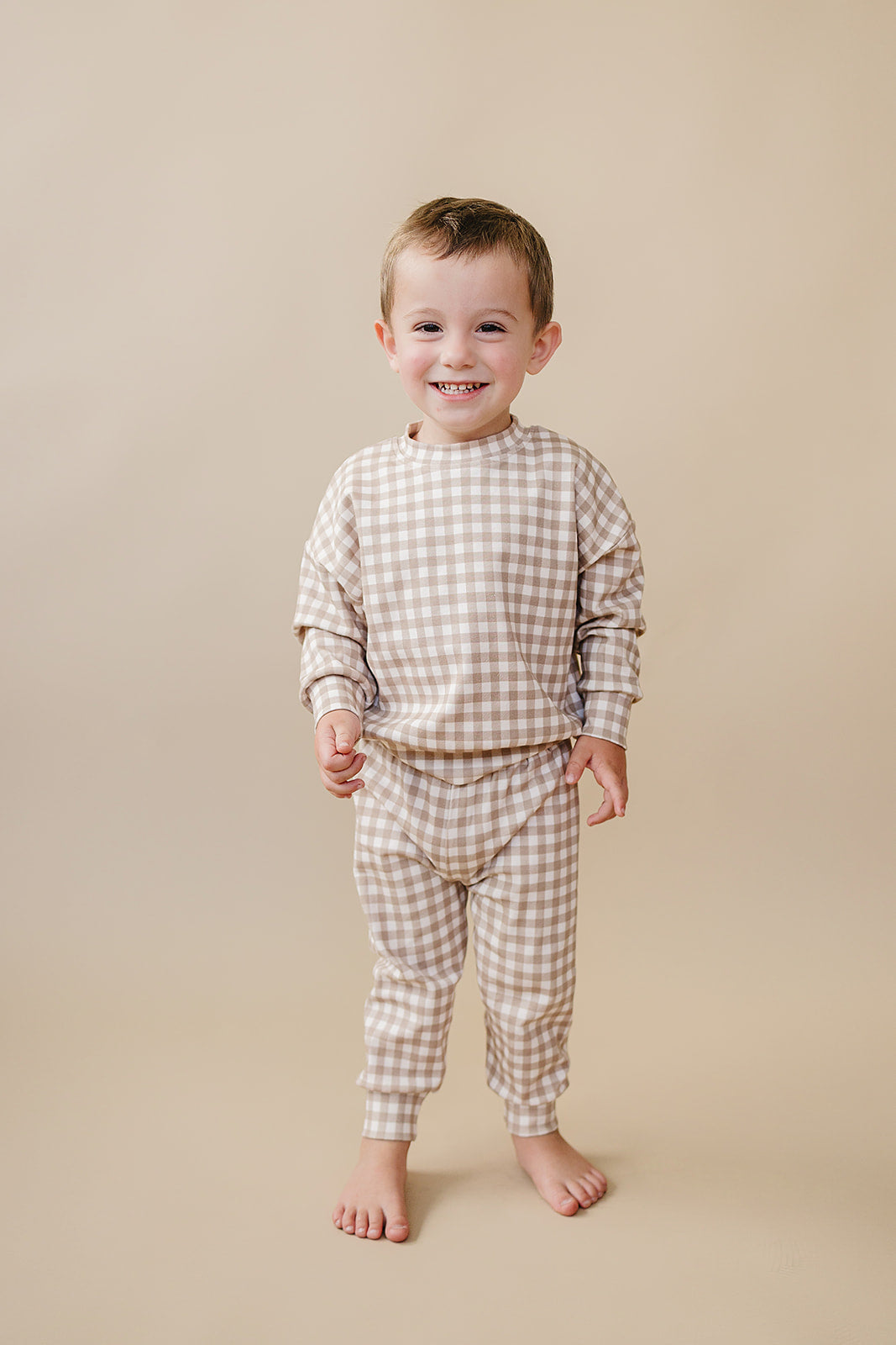 Jogger Set | Beige Gingham