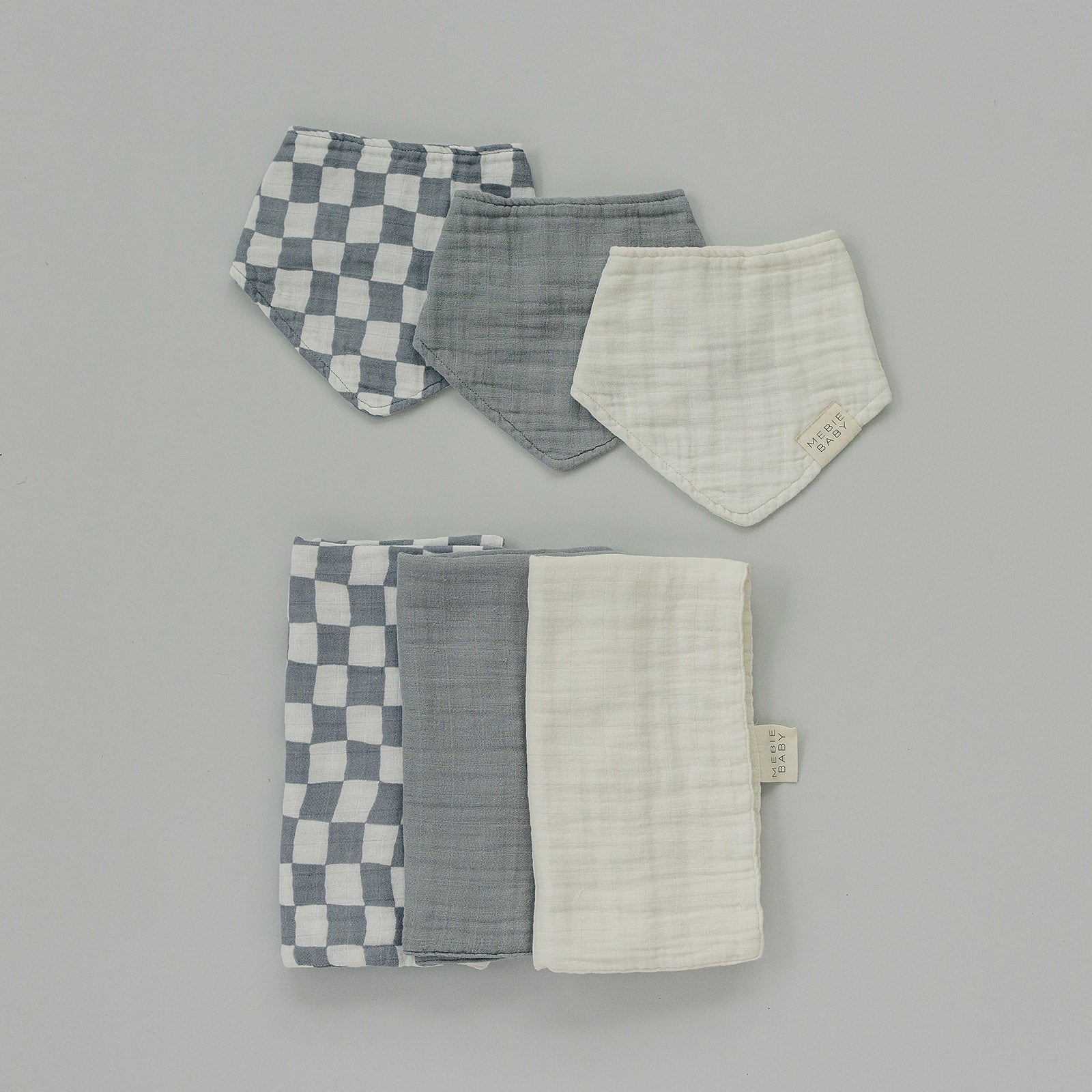 Dusty Blue Wavy Checkered Muslin Bib  Mebie Baby   