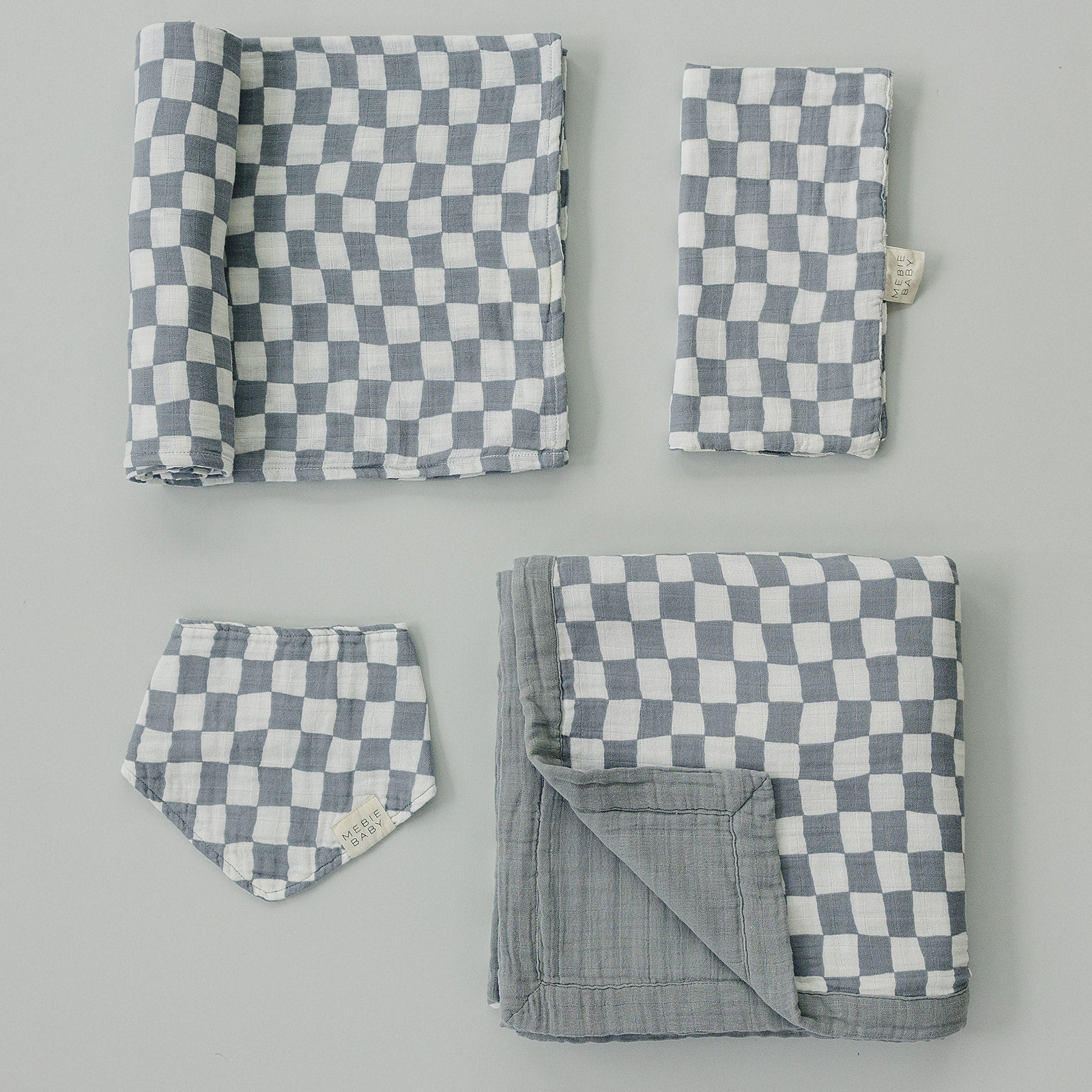 Dusty Blue Wavy Checkered Muslin Burp Cloth  Mebie Baby   