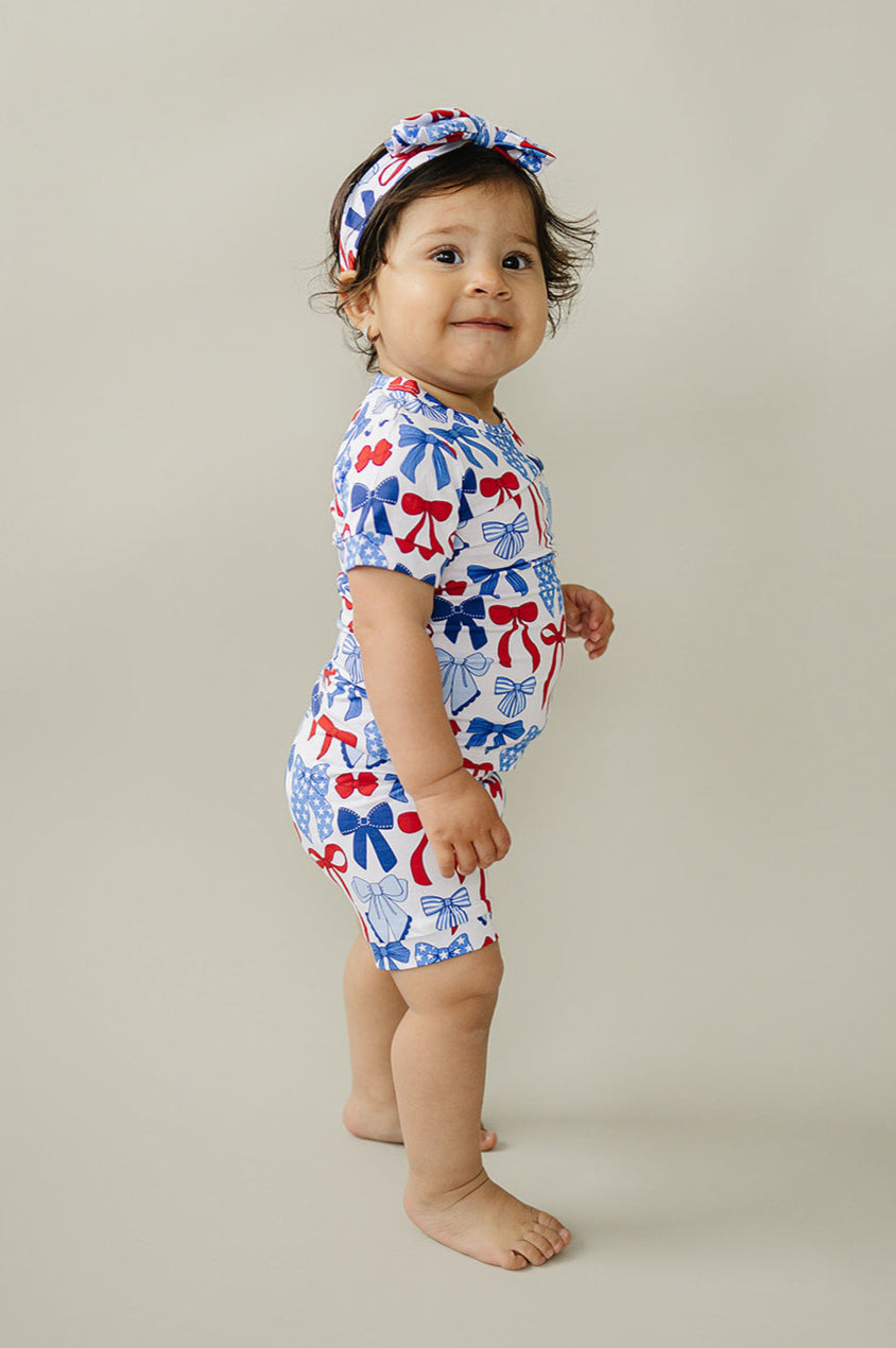 Bamboo Shorts Set | Red-White & Bows