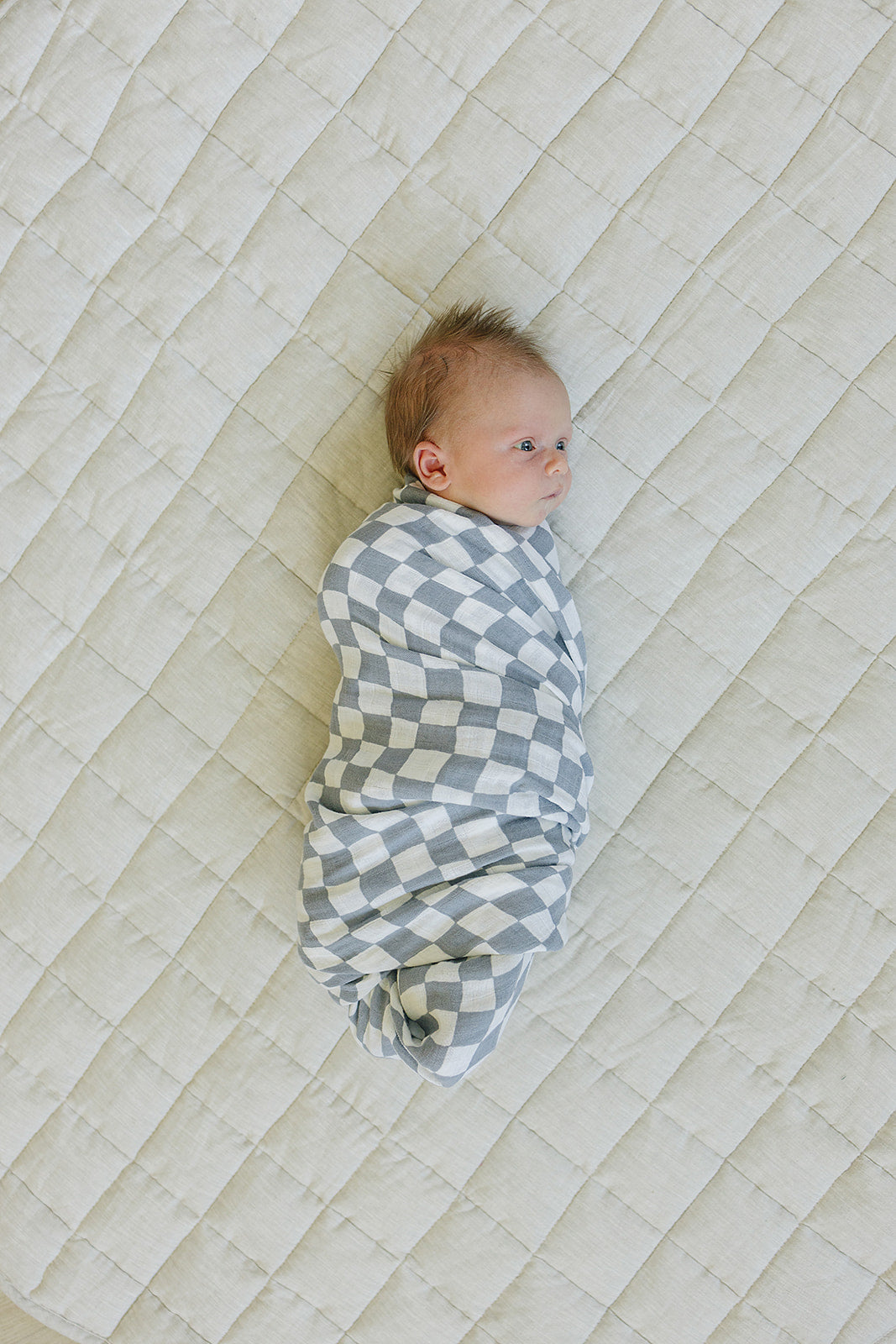 Dusty Blue Wavy Checkered Muslin Swaddle Blanket  Mebie Baby   