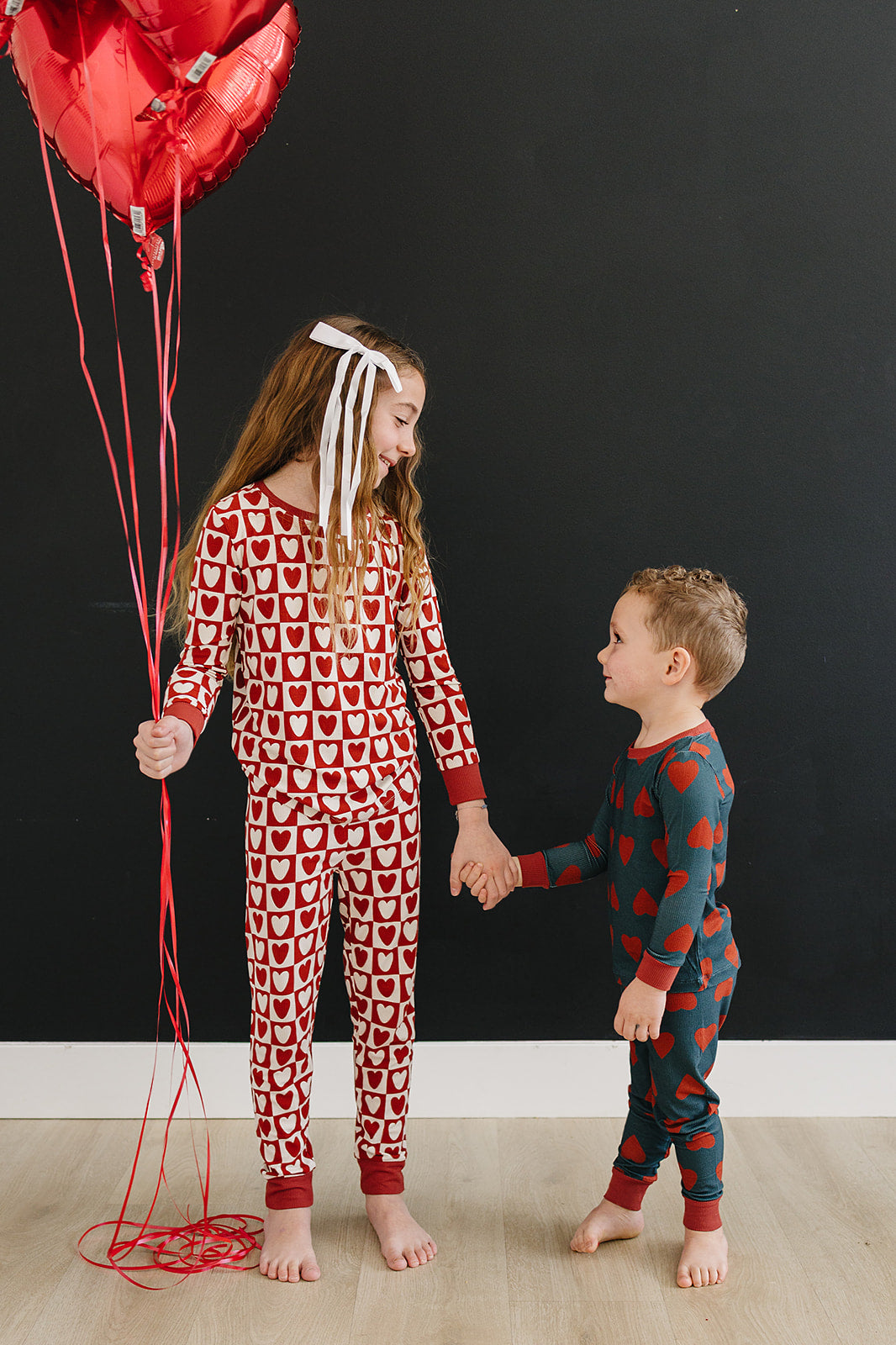 Navy + Red Hearts Ribbed Bamboo Cozy Set