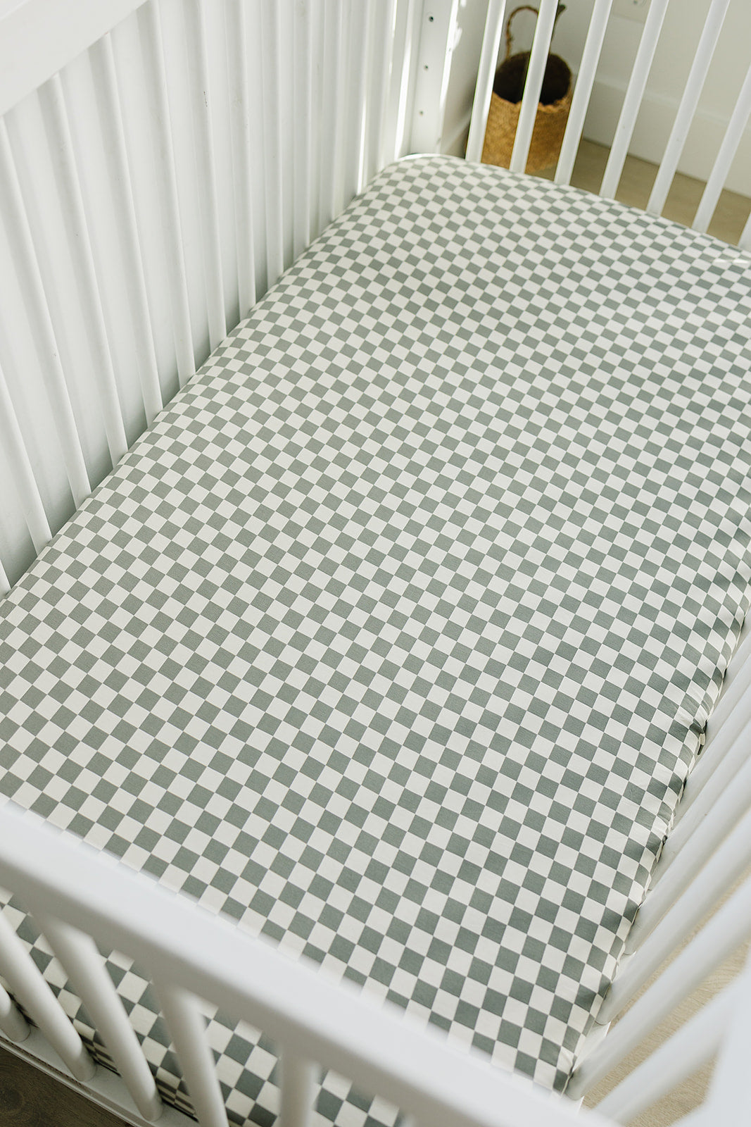 Light Green Checkered Bamboo Stretch Crib Sheet  Mebie Baby   