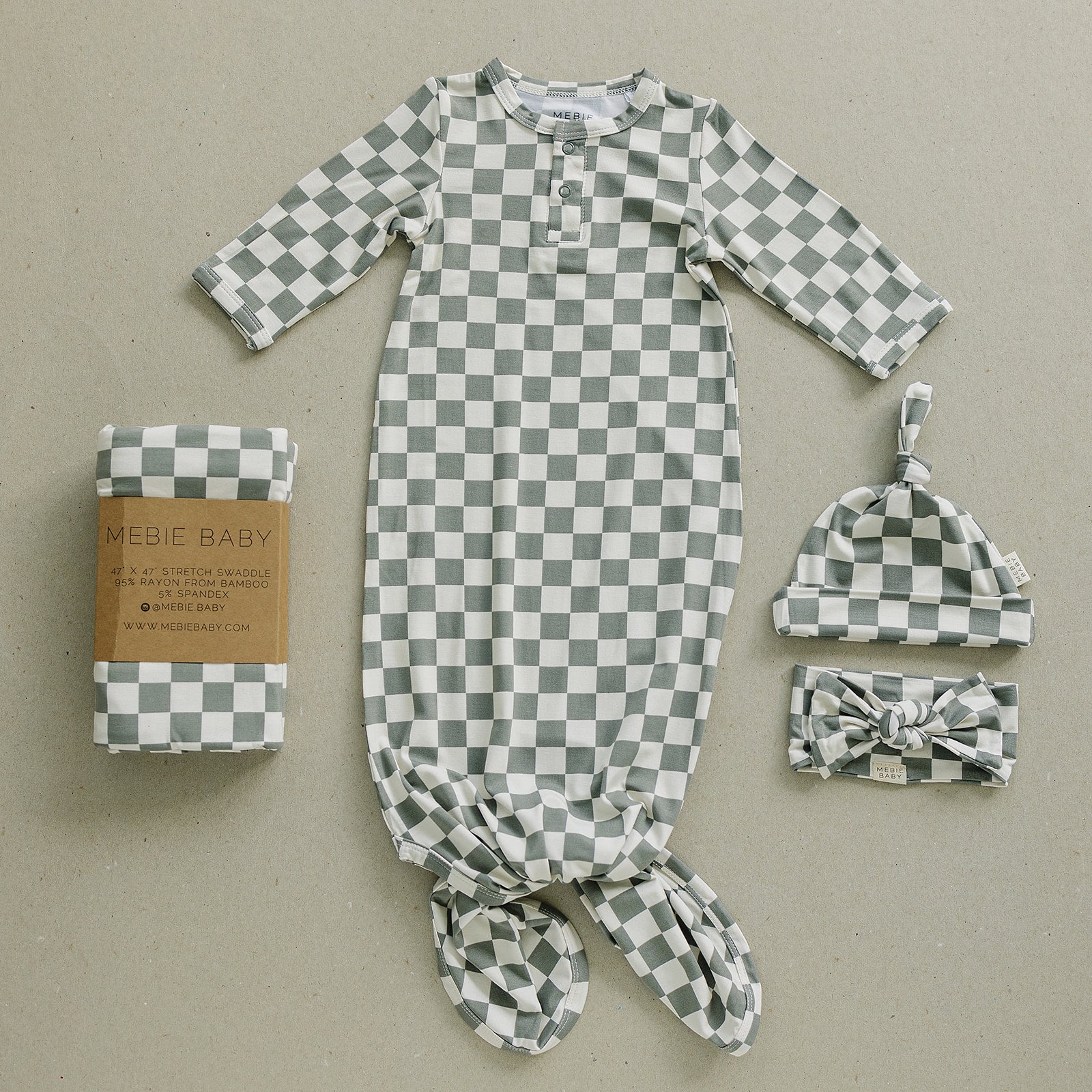 Light Green Checkered Bamboo Stretch Swaddle  Mebie Baby   