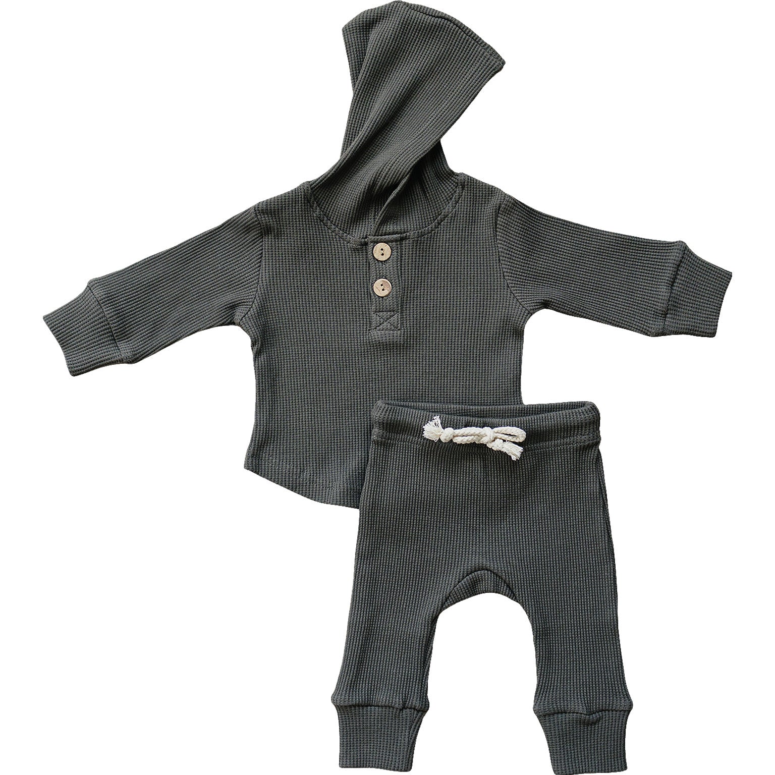 Charcoal Hooded Waffle Set  Mebie Baby   