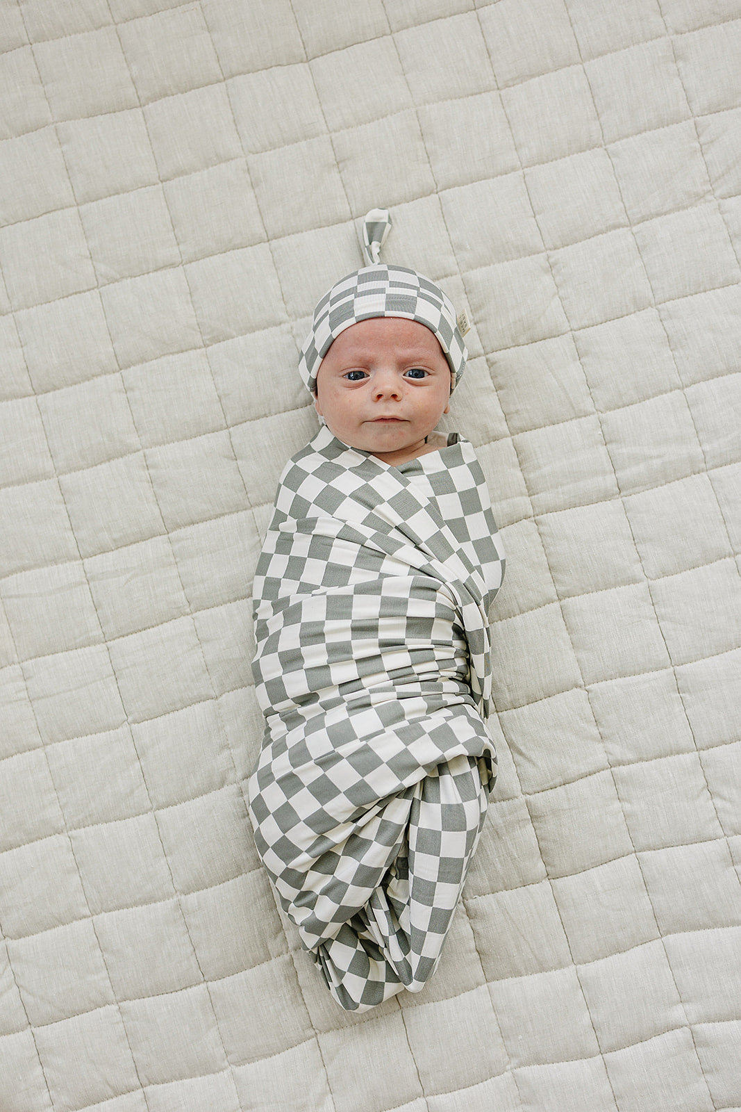 Light Green Checkered Bamboo Stretch Swaddle  Mebie Baby   