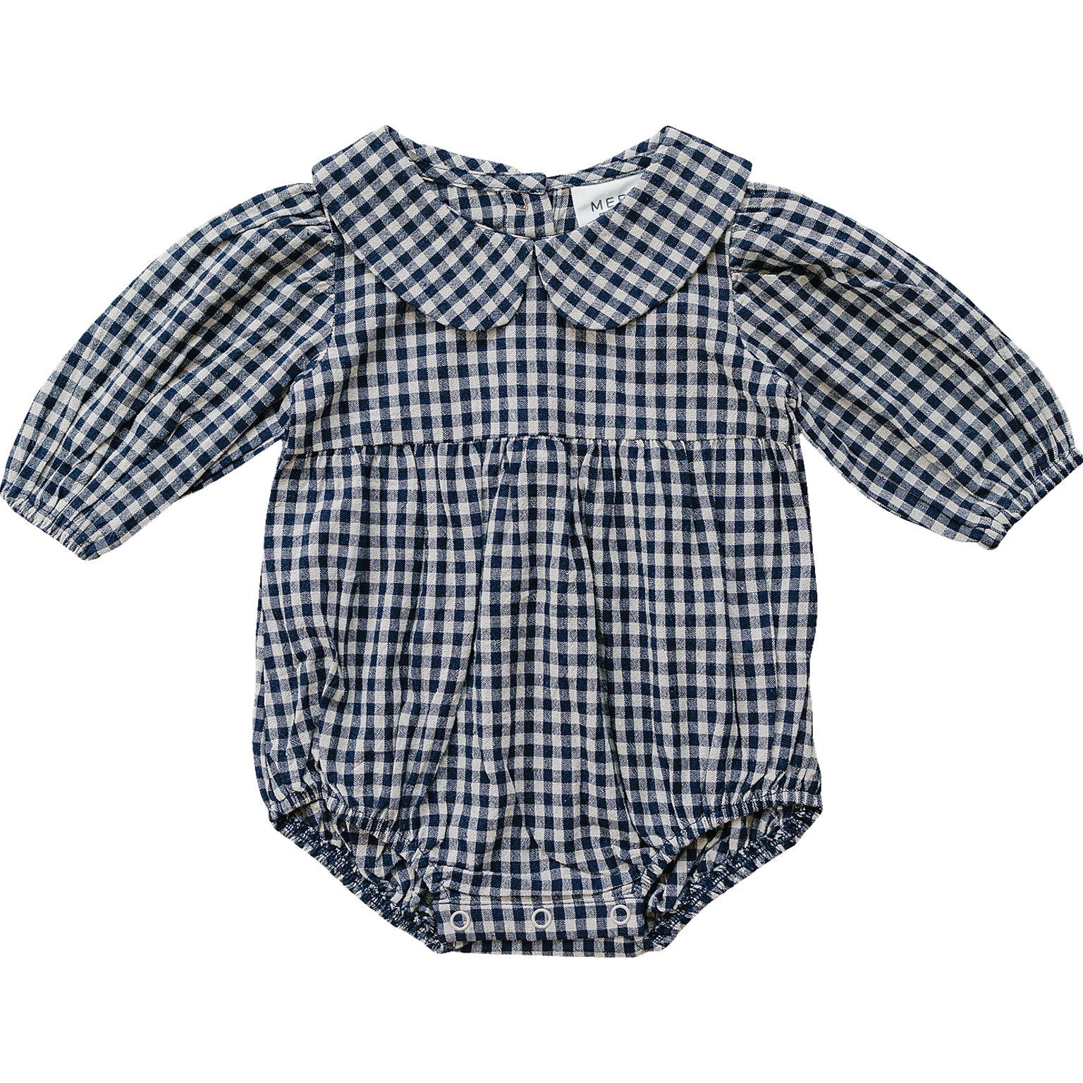 Gingham Peter Pan Collar Long Sleeve Bubble Romper  Mebie Baby   