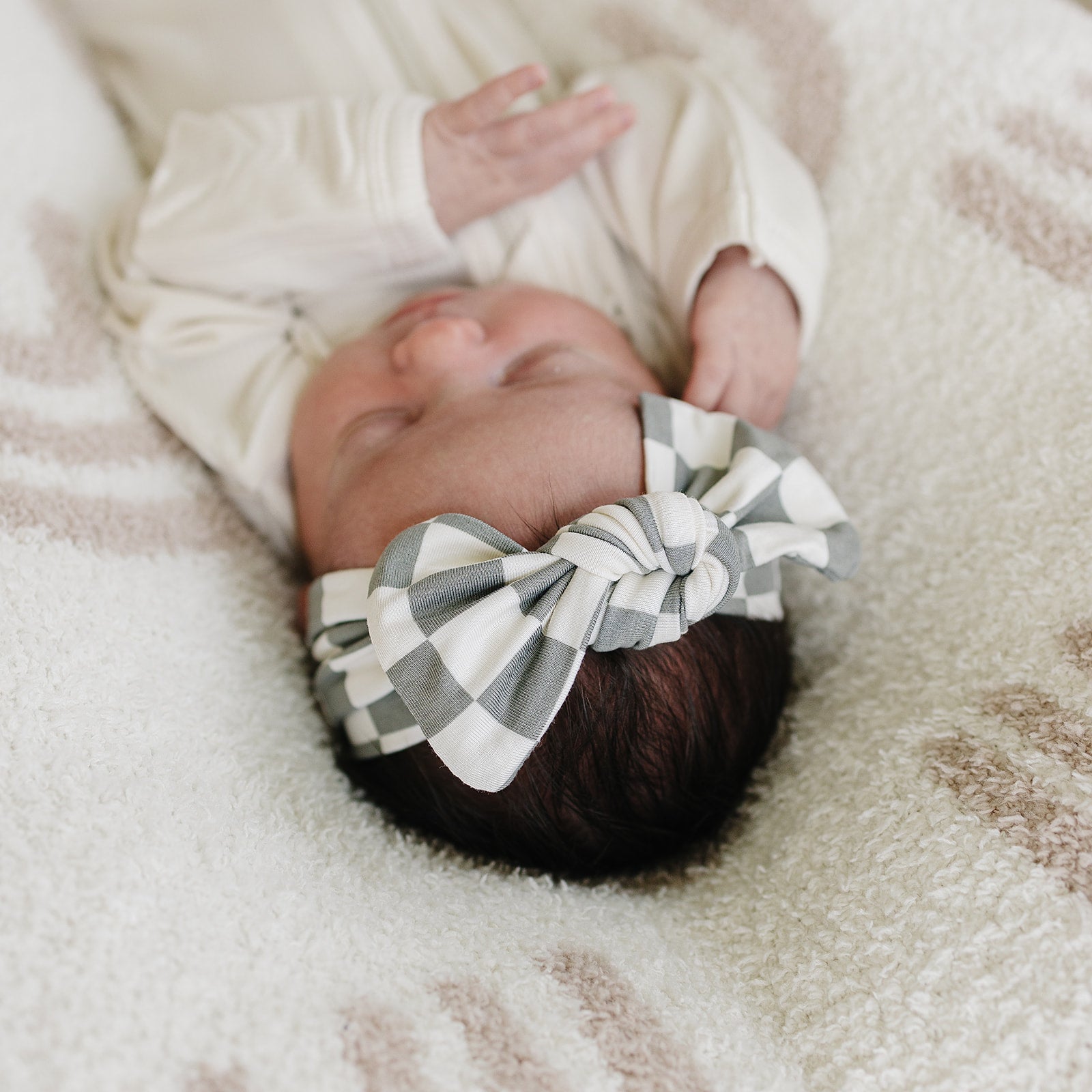 Light Green Checkered Bamboo Head Wrap  Mebie Baby   