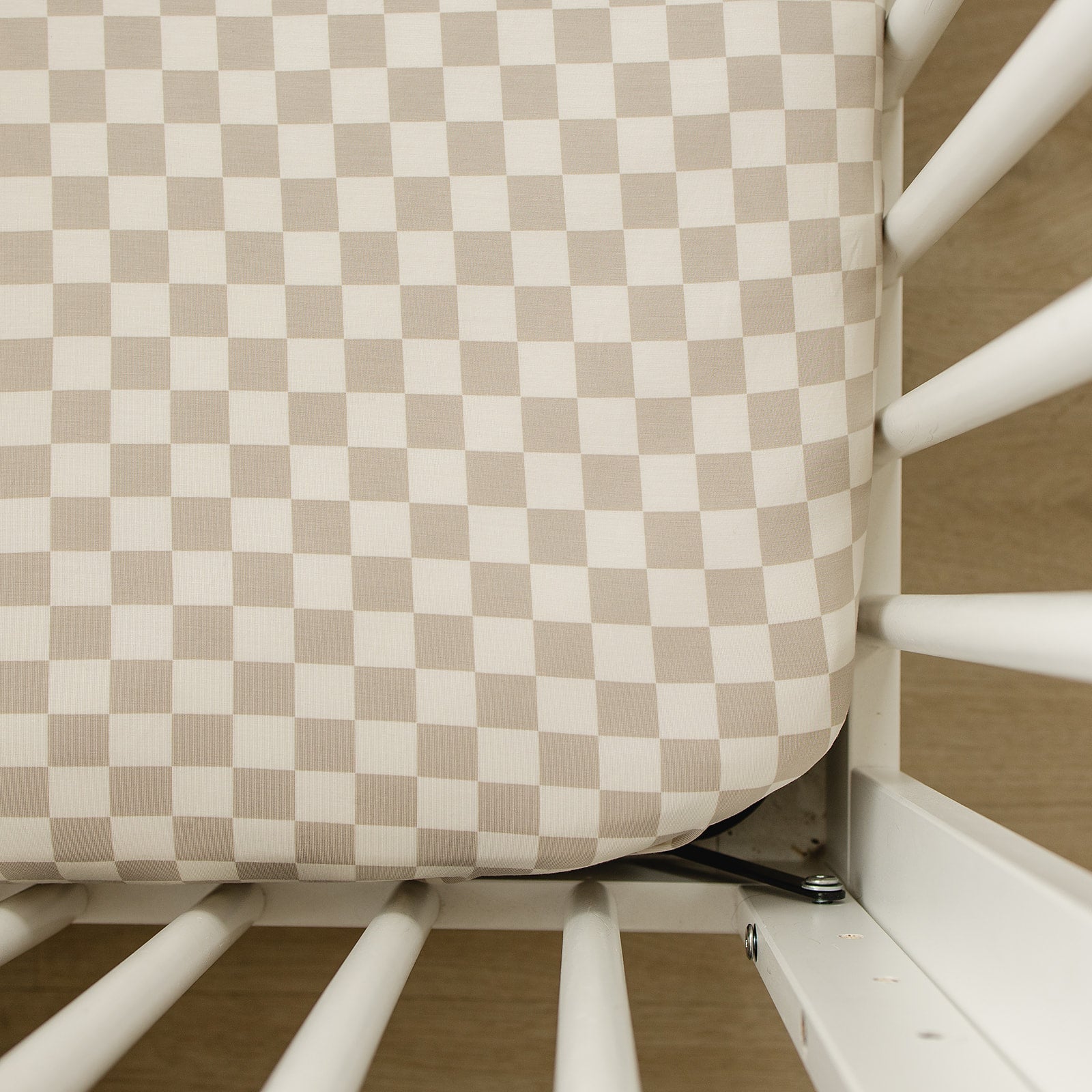 Taupe Checkered Bamboo Stretch Crib Sheet