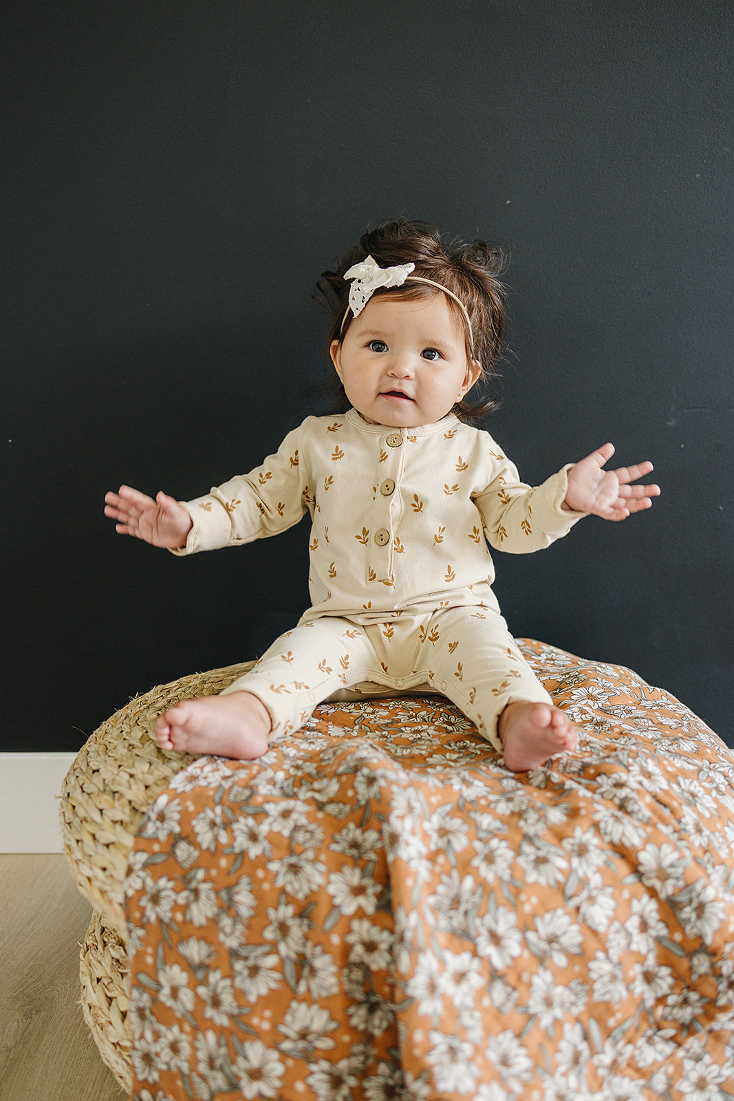 Vines Long Sleeve Button Romper  Mebie Baby   