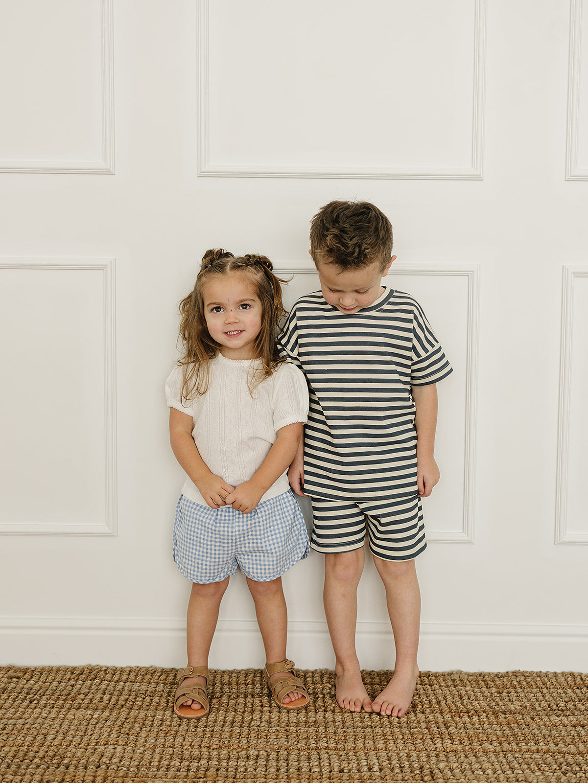 Navy Stripe Button Short Set