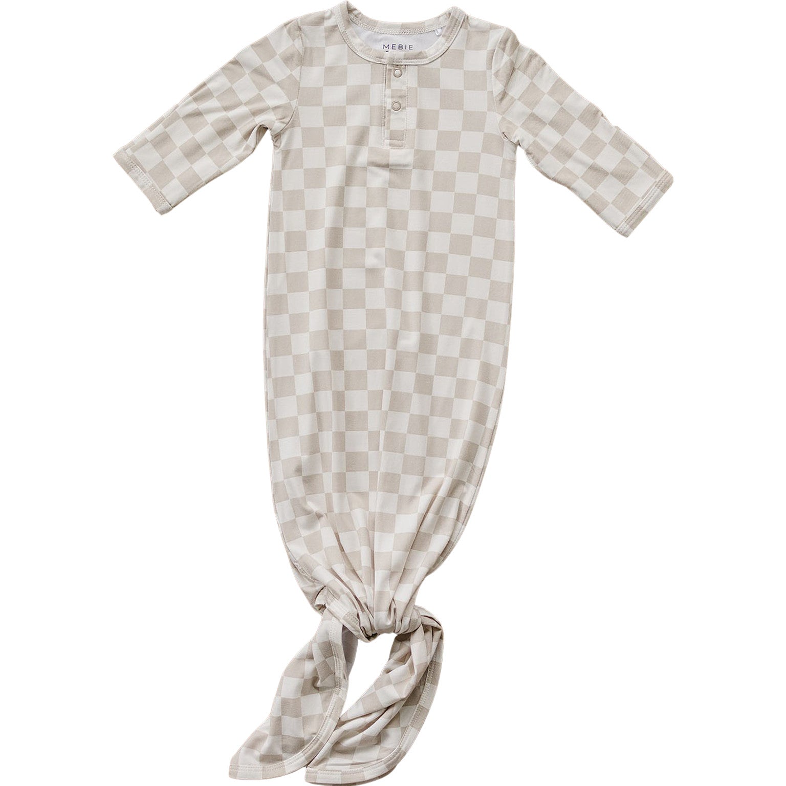 Taupe Checkered Bamboo Knot Gown  Mebie Baby   