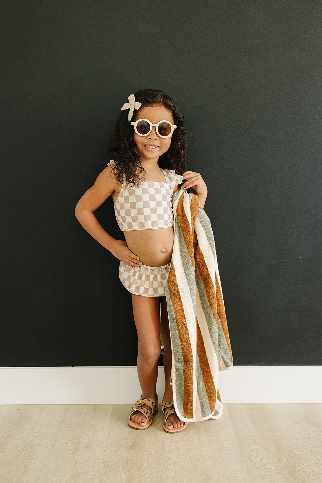 Taupe Checkered Ruffle Bikini Set  Mebie Baby   