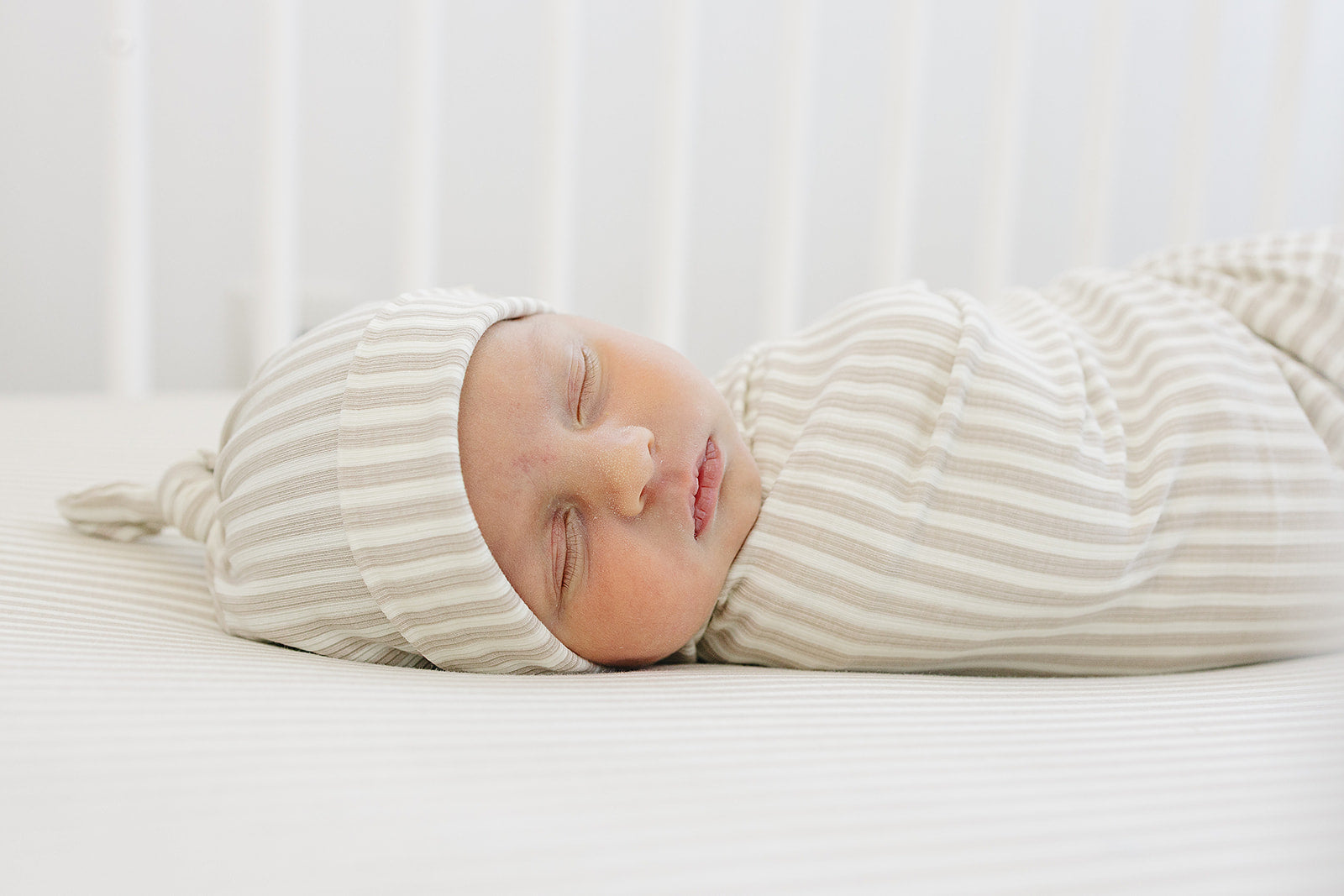 Taupe Stripe Ribbed Bamboo Stretch Swaddle