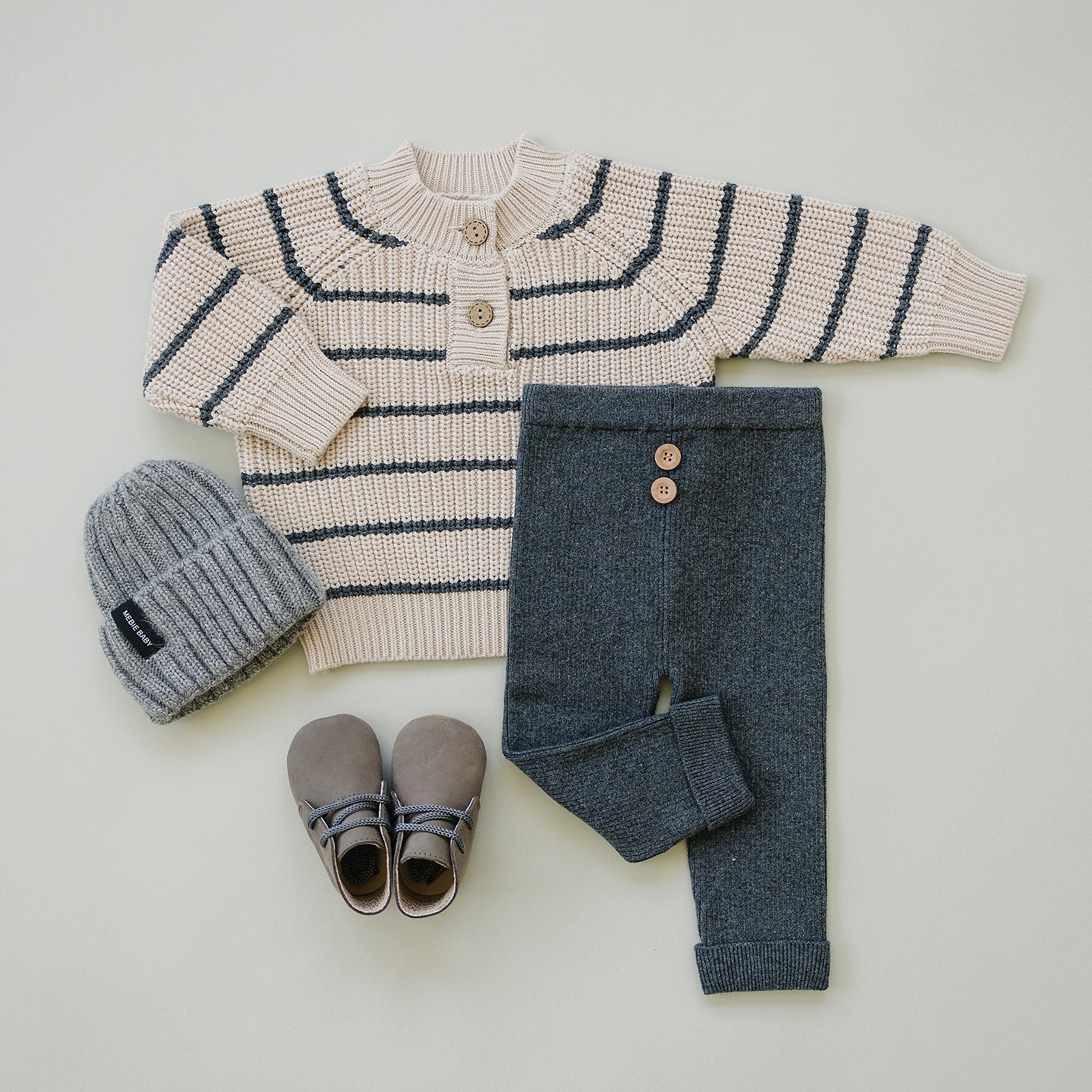 Charcoal Stripe Button Knit Sweater  Mebie Baby   