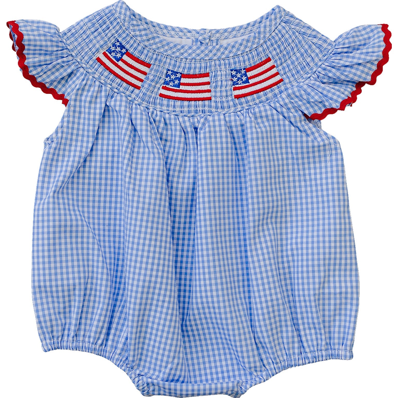 Flag Gingham Smocked Bubble Romper