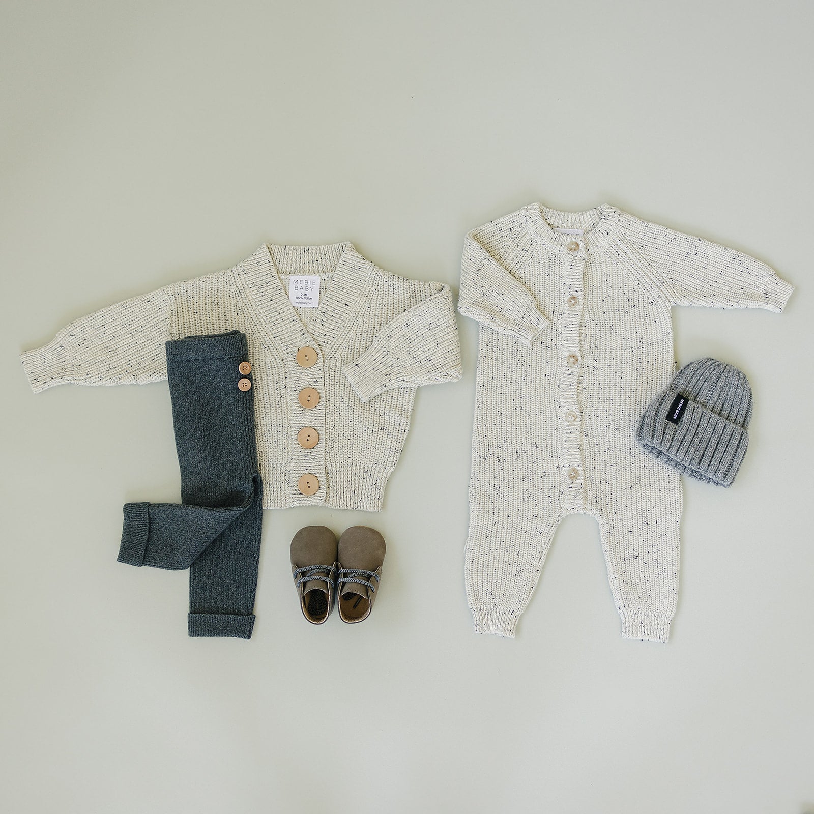 Heather Grey Chunky Knit Button Romper  Mebie Baby   