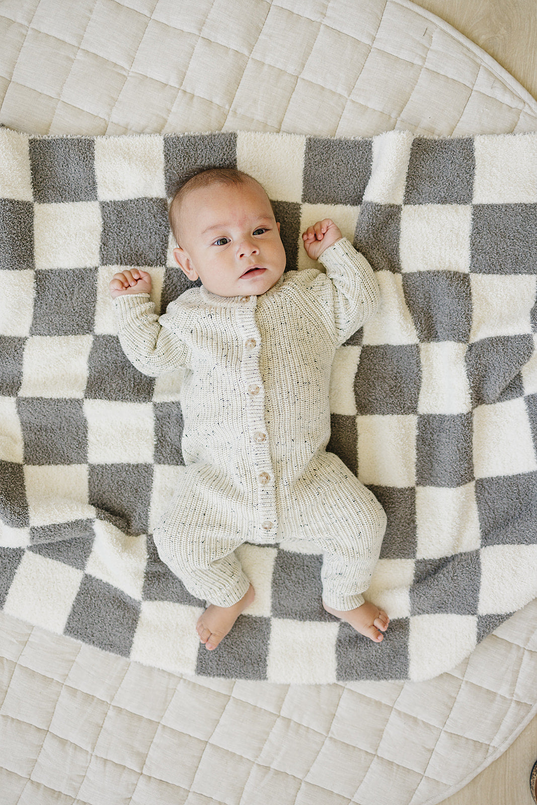 Heather Grey Chunky Knit Button Romper  Mebie Baby   