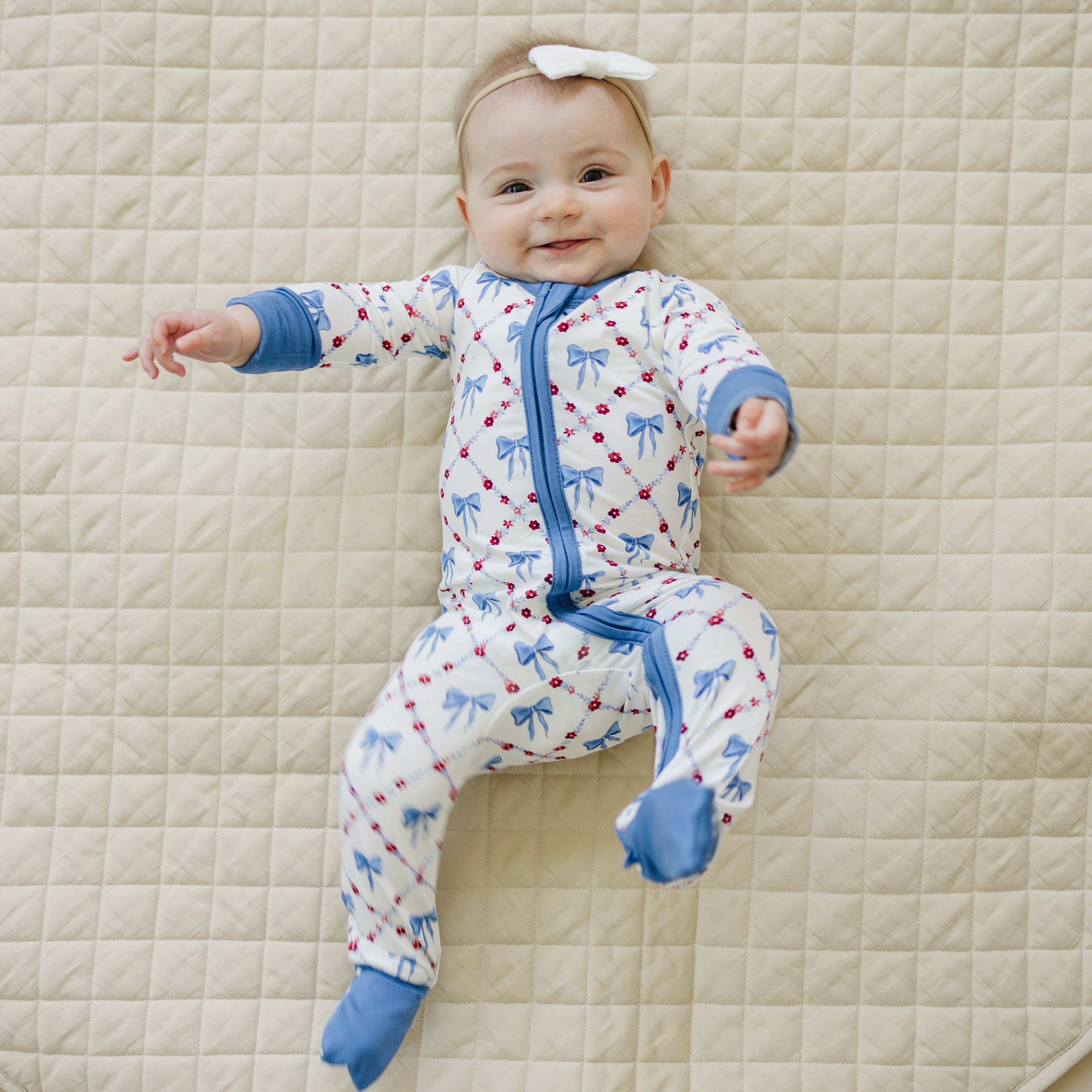 Red White & Bows Bamboo Zippy Romper