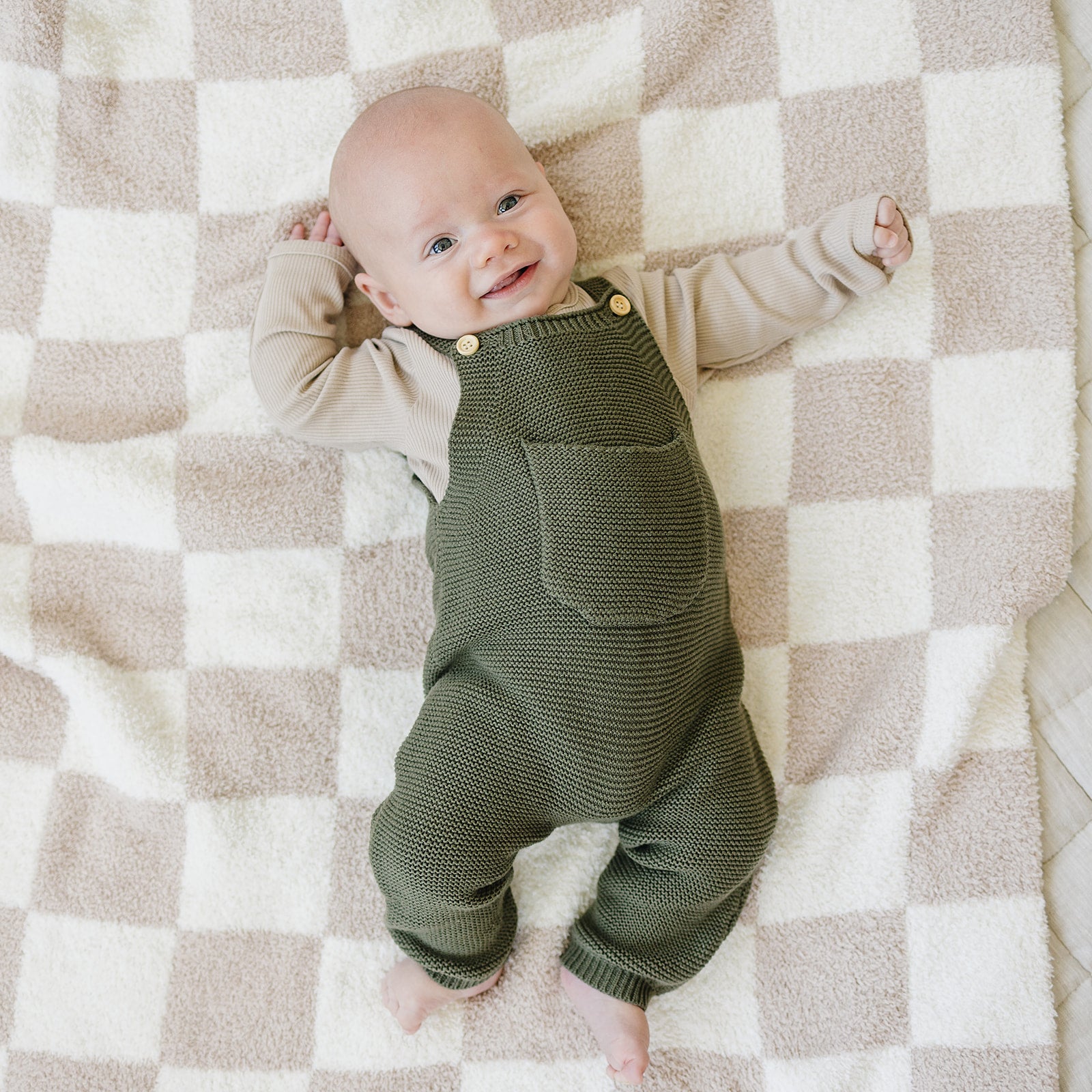 Olive Knit Overalls  Mebie Baby   